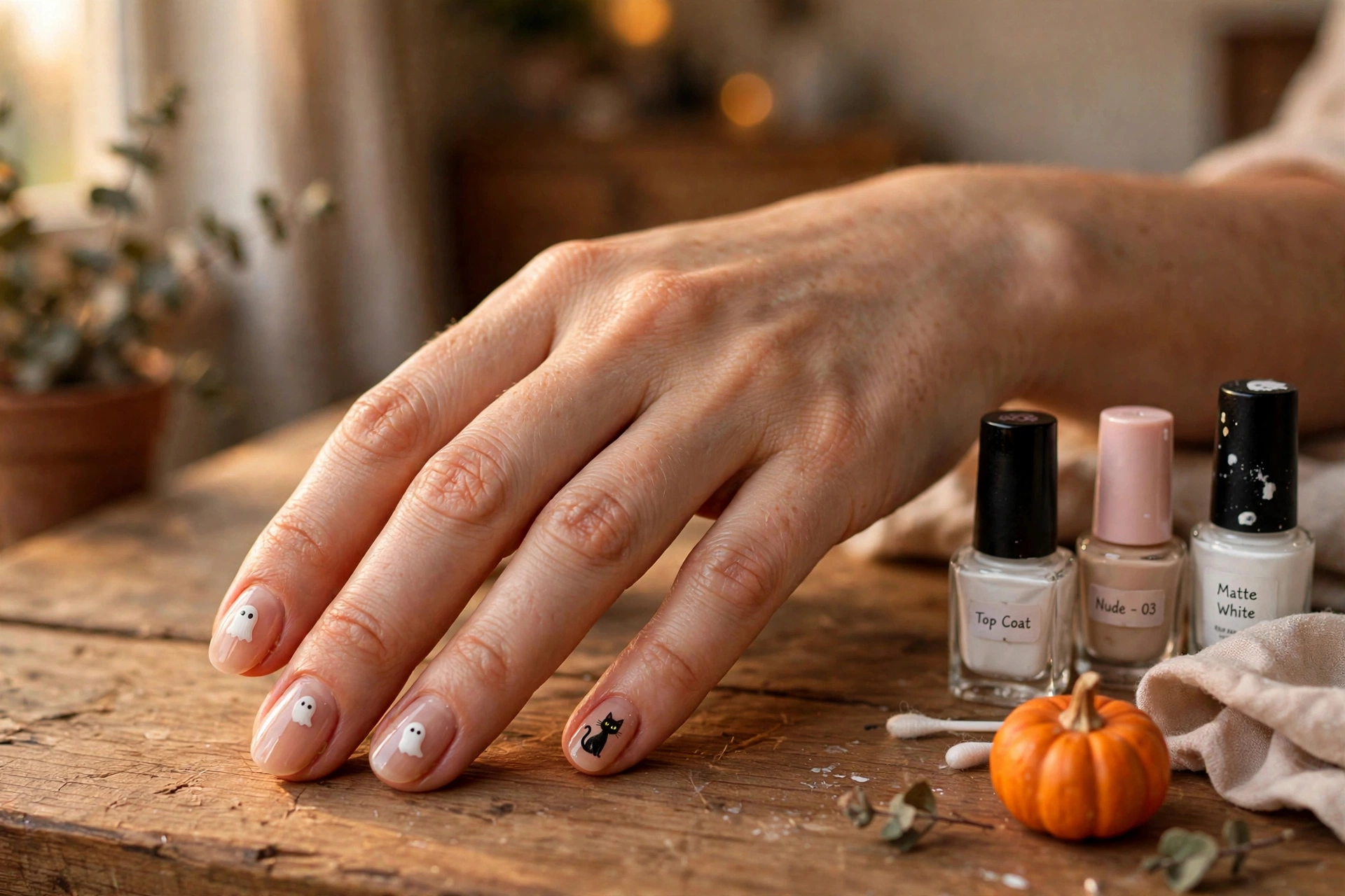 Easy Halloween nail art designs: black cat silhouette accent nail