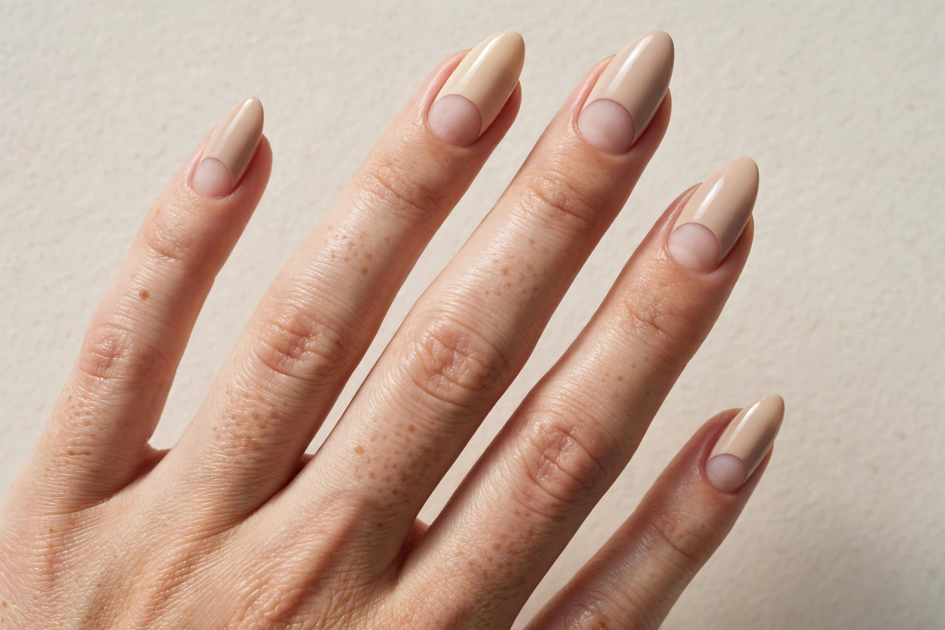 Negative space half moon manicure in soft beige