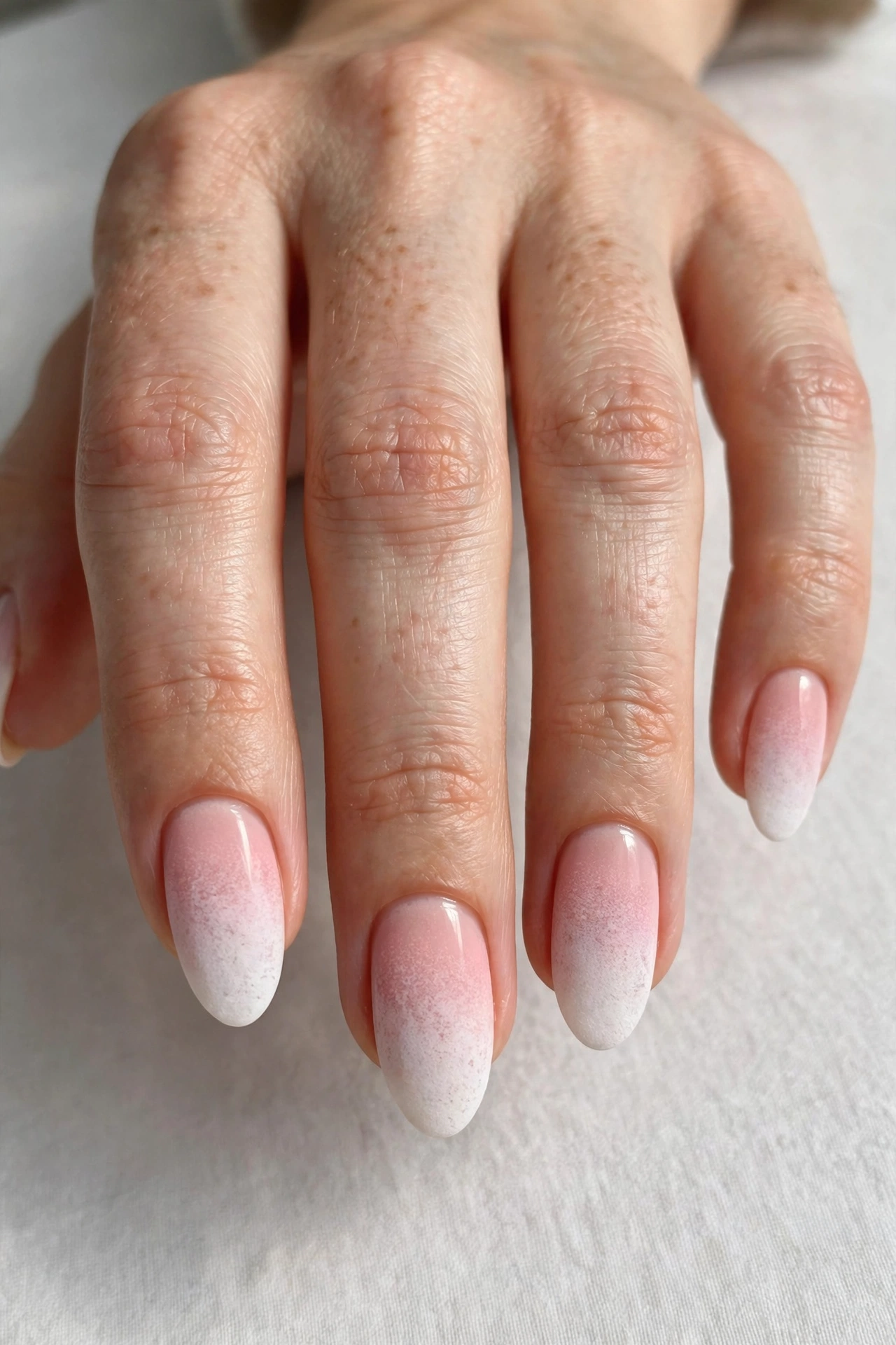 Pink to white sponge ombre gradient nails