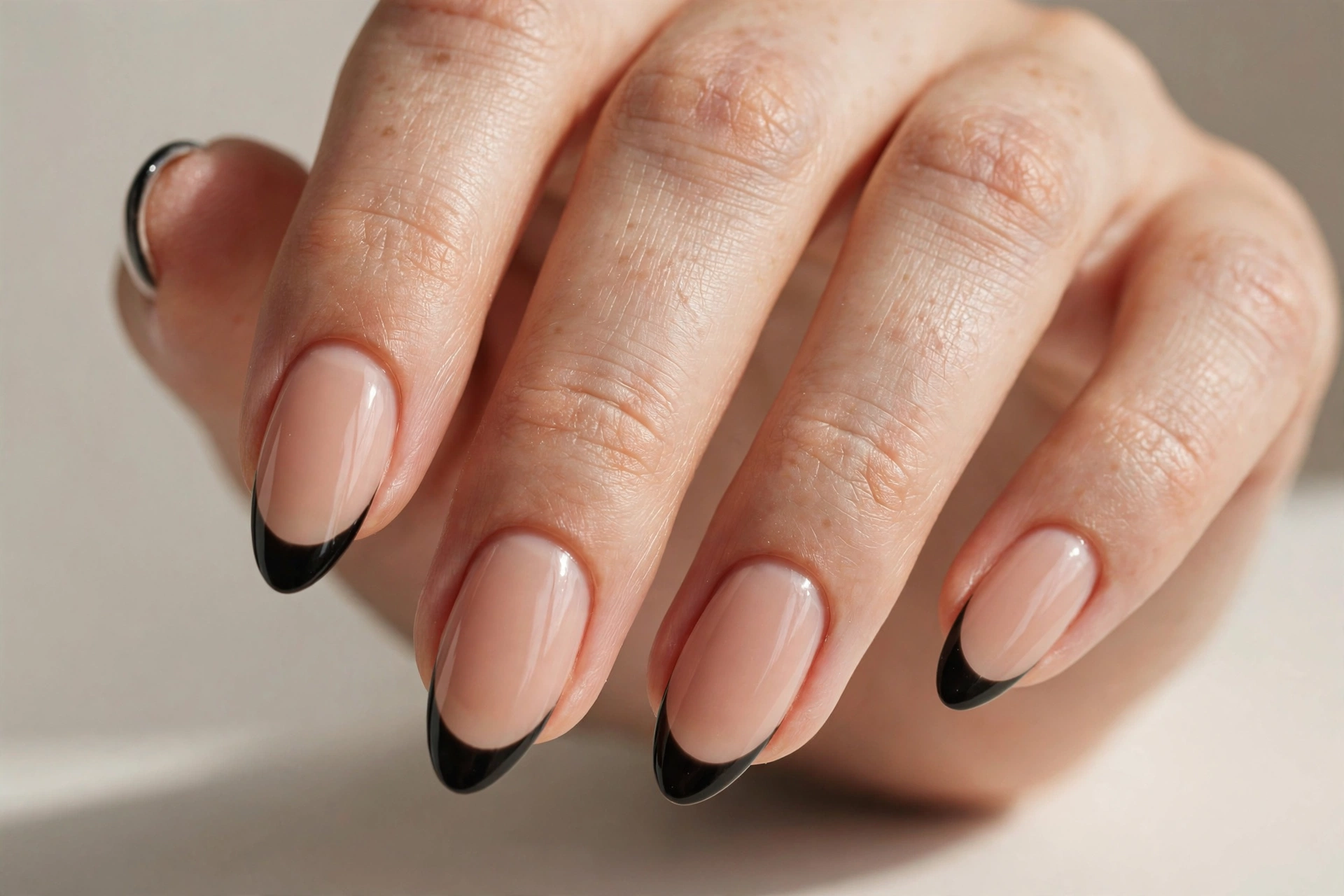 Black french tips on nude nails