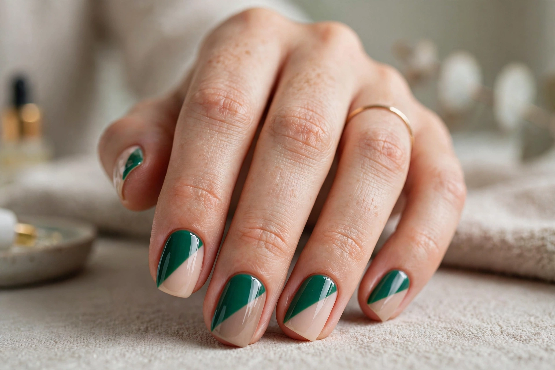 Emerald green glitter ombre gradient nails