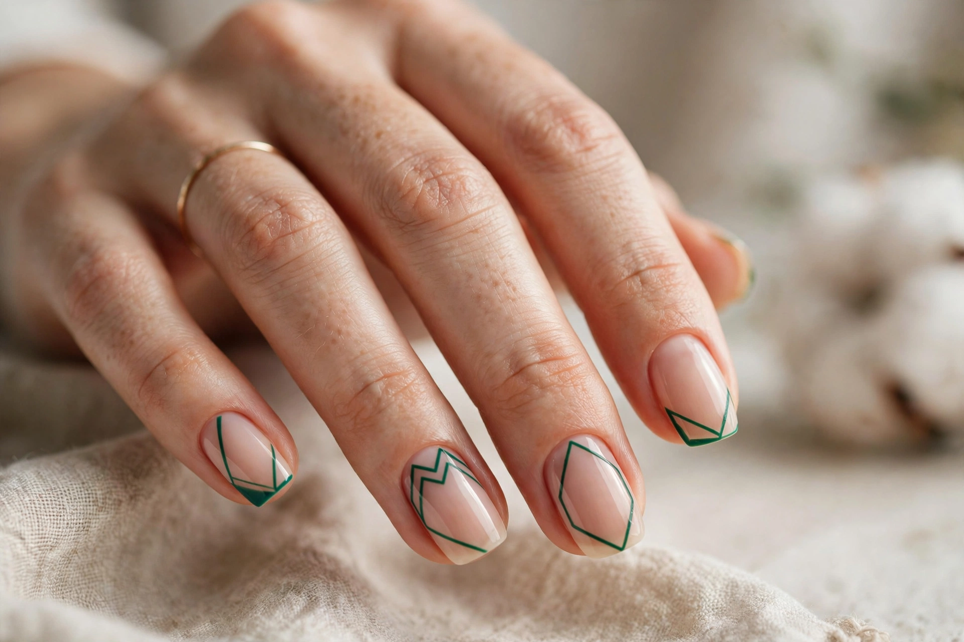 Emerald green velvet cat eye magnetic nails
