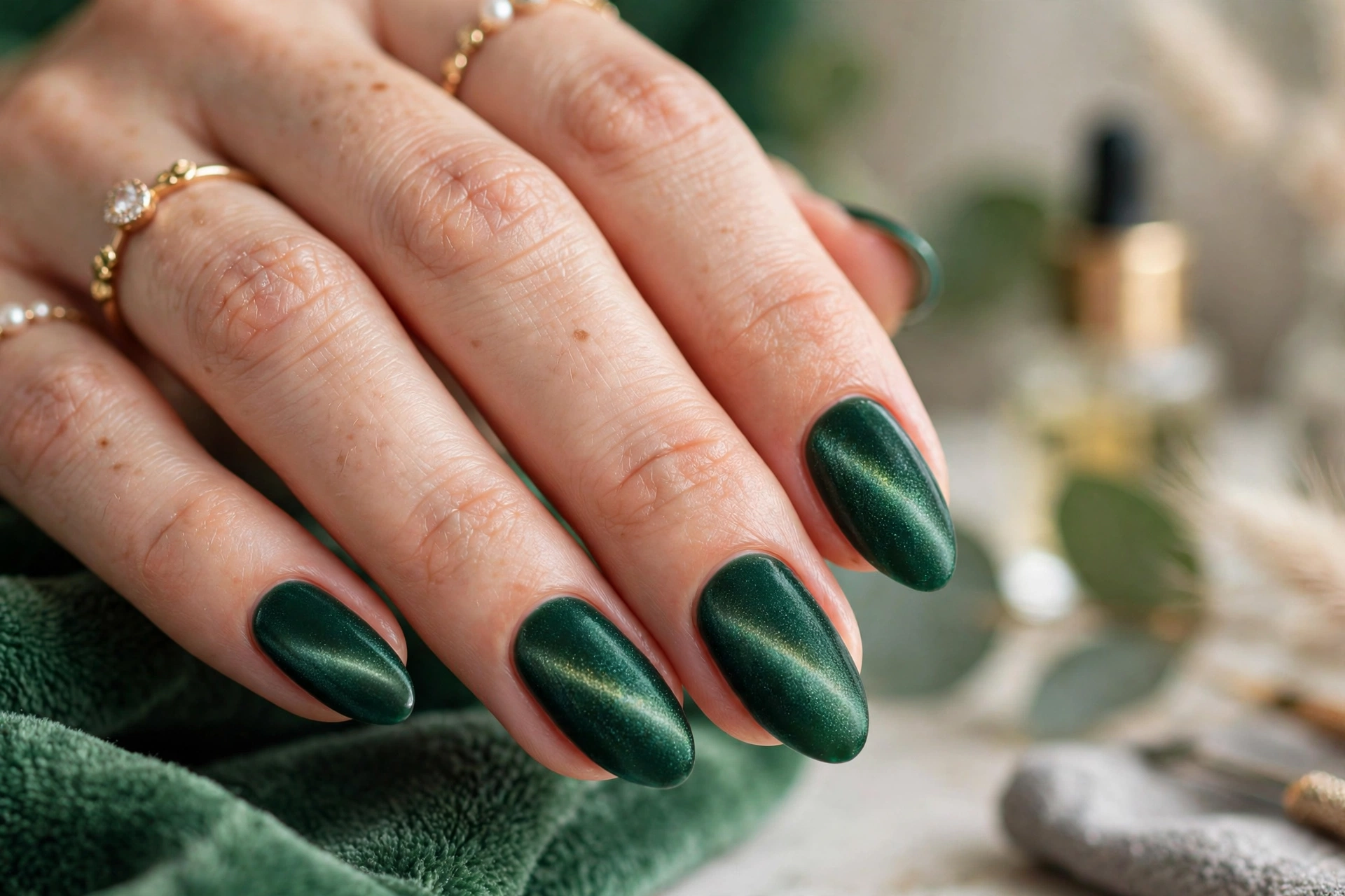 Mixed jewel tone nails emerald teal sapphire