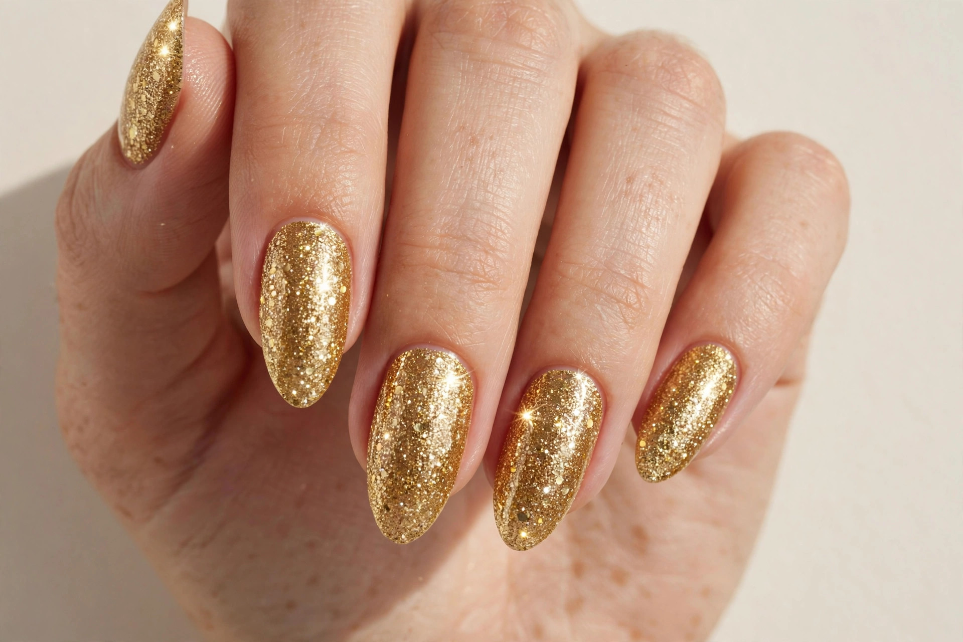 Sparkling gold glitter Christmas press-on nails