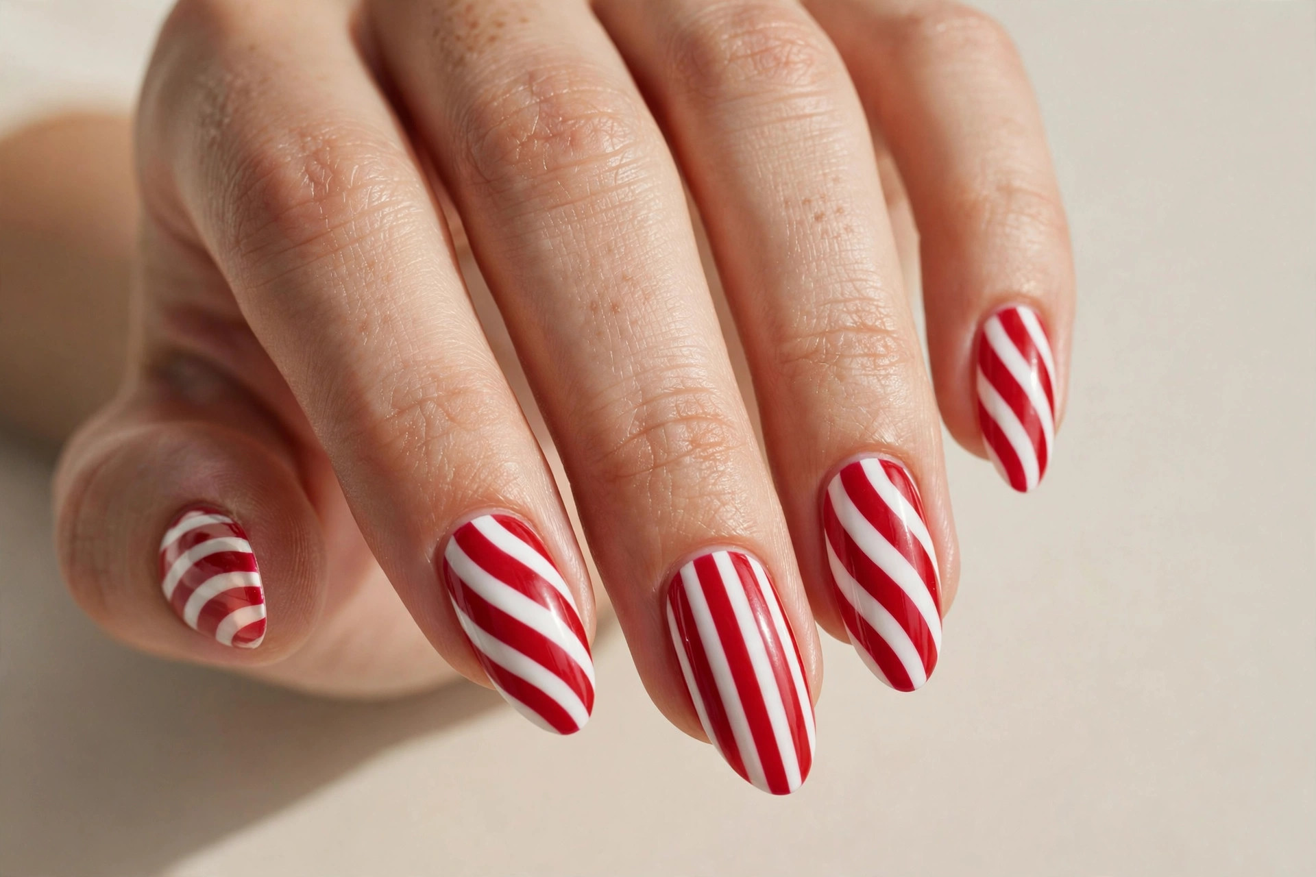 Candy cane striped Christmas press-on nails