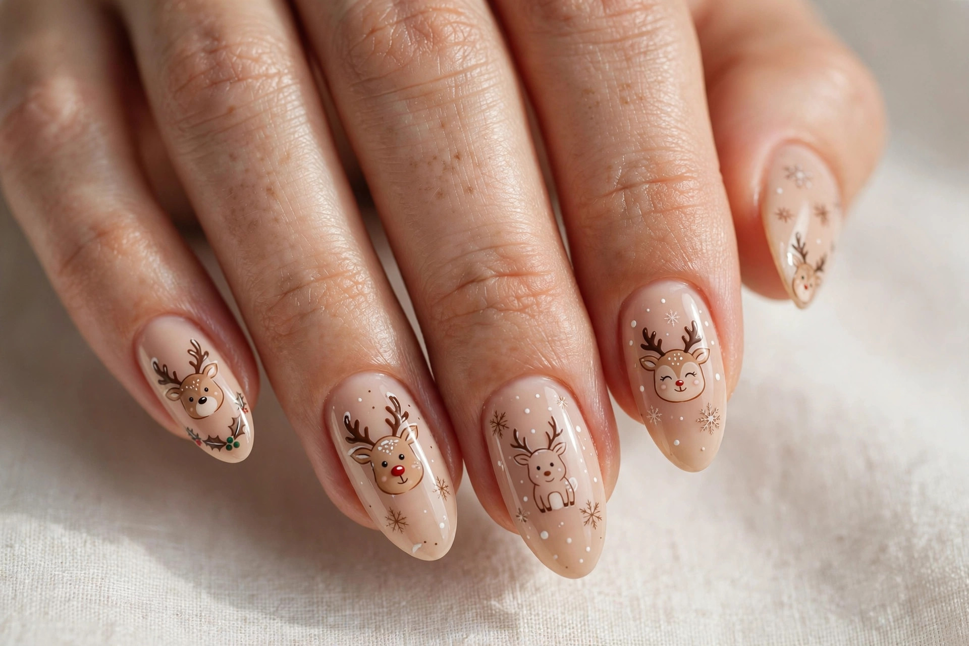 Cute reindeer nail art Christmas press-on nails