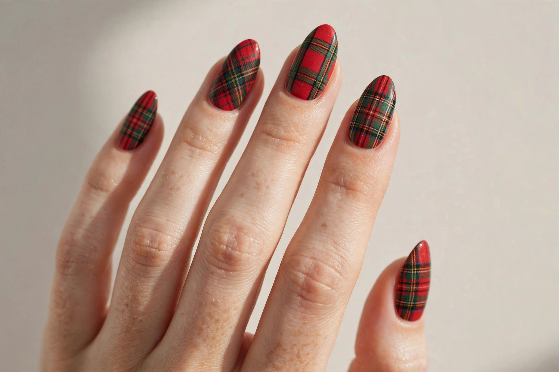 Festive tartan plaid Christmas press-on nails