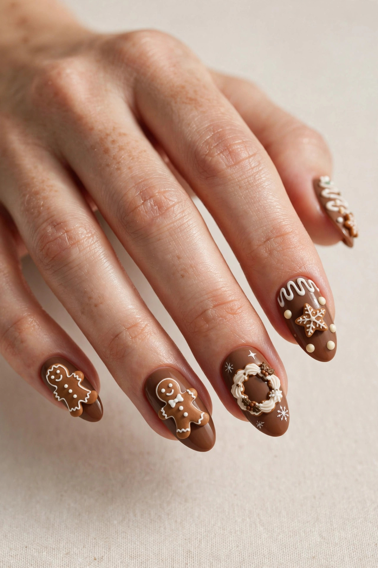 Gingerbread cookie nail art Christmas press-on nails