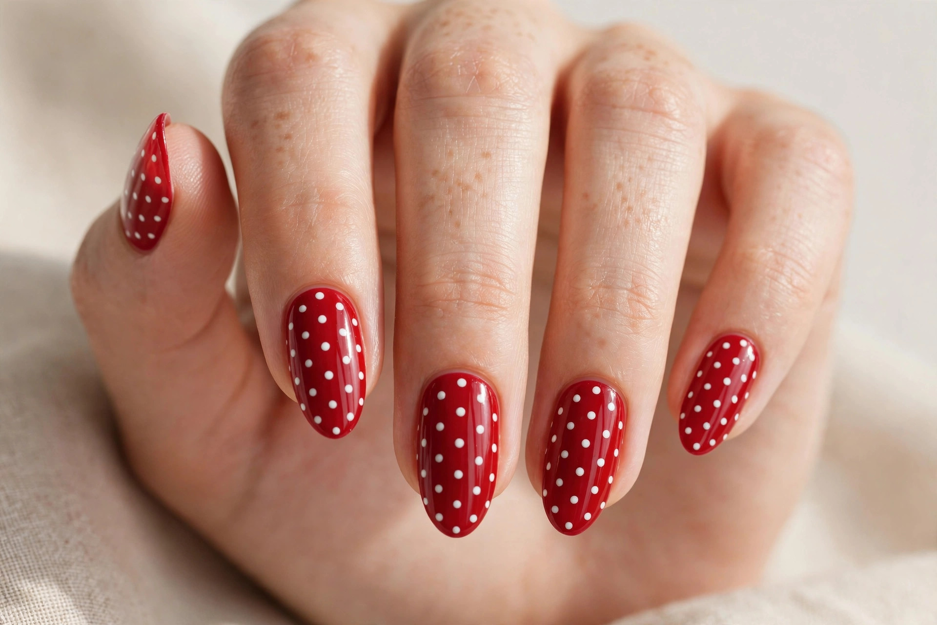 Red and white polka dot Christmas press-on nails