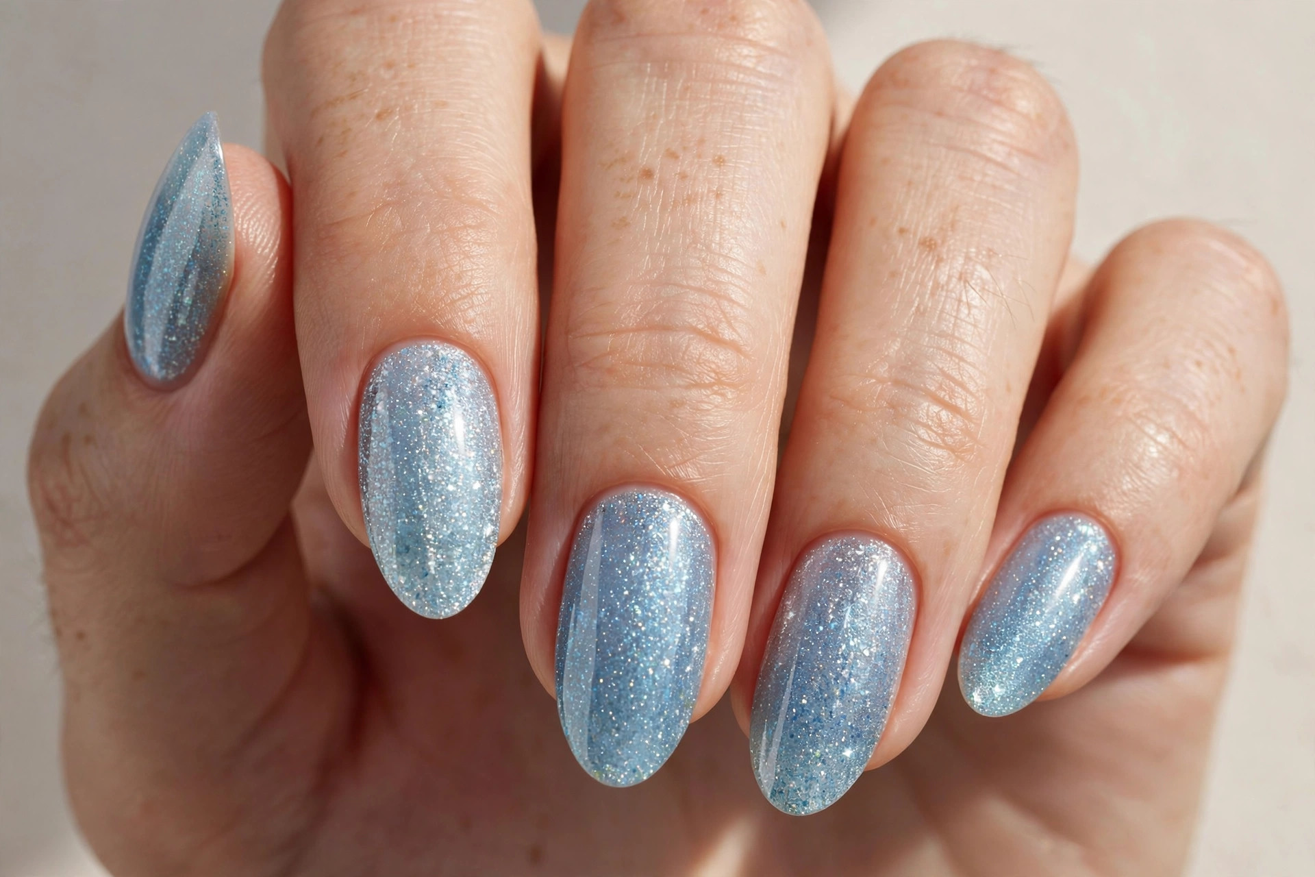 Frosty ice-blue glitter Christmas press-on nails