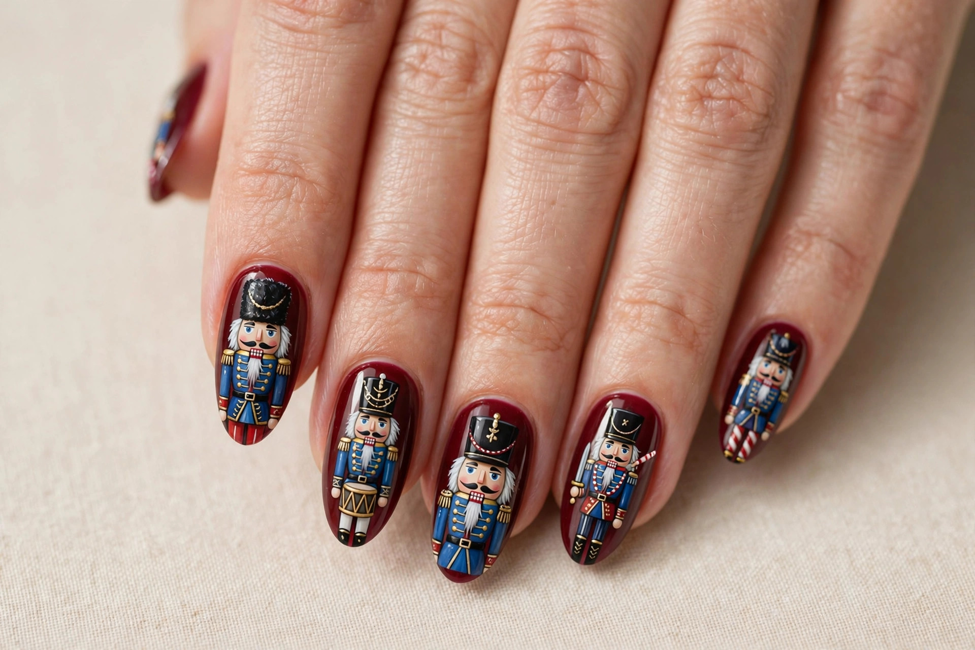 Nutcracker nail art Christmas press-on nails