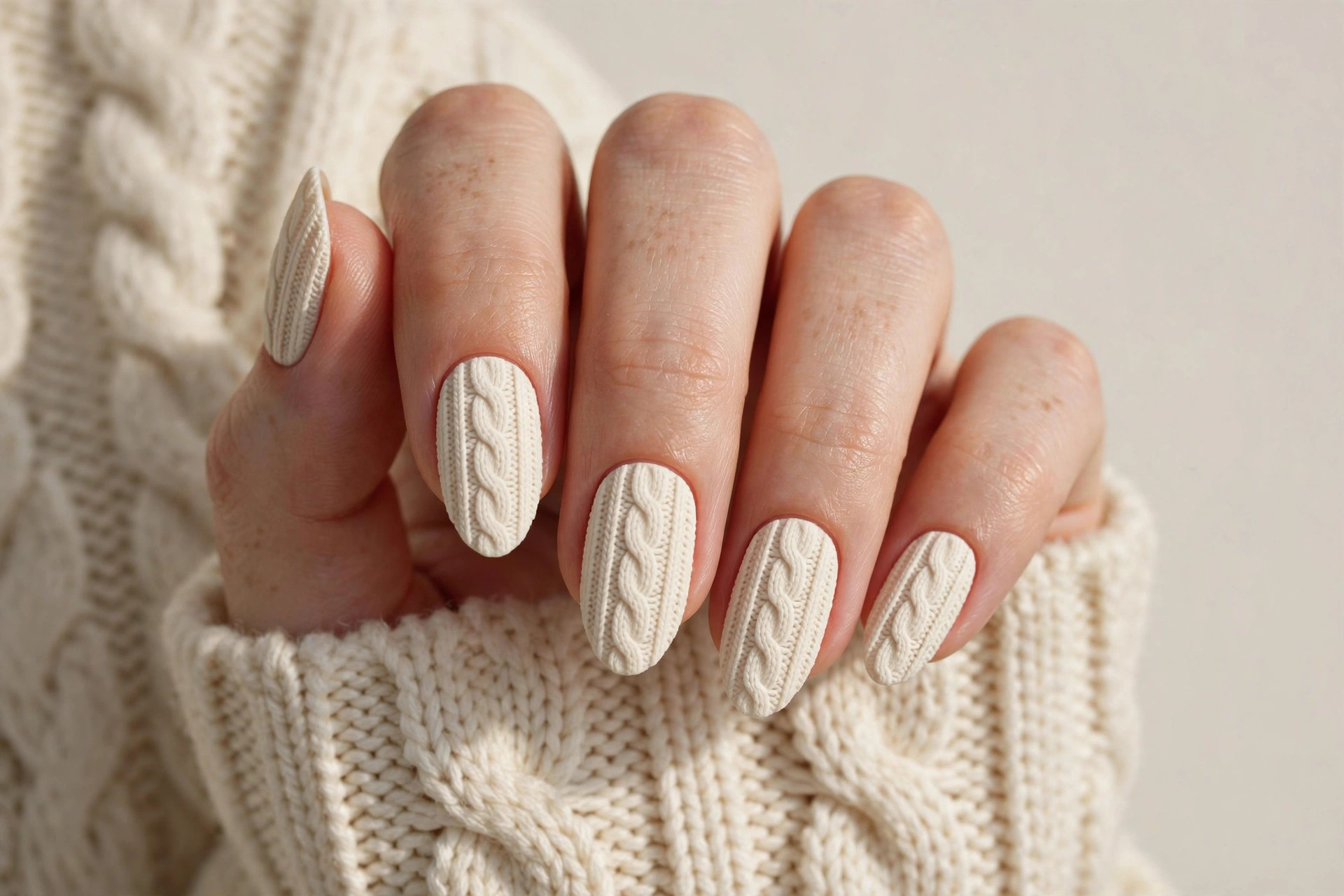 Cream sweater-knit texture Christmas press-on nails