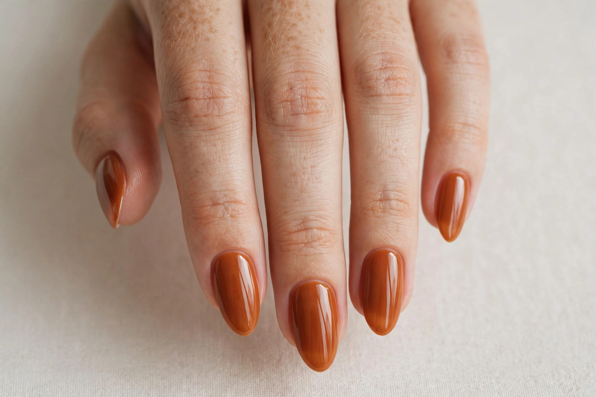 Almond shaped nails with gold foil accent gel nail art