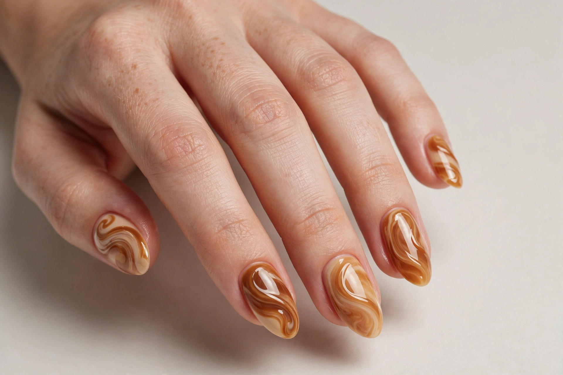 Almond shaped nails with deep plum gel manicure