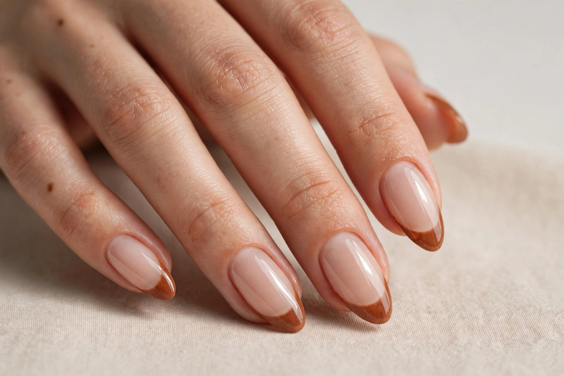 Almond shaped nails with cozy sweater texture gel nail art