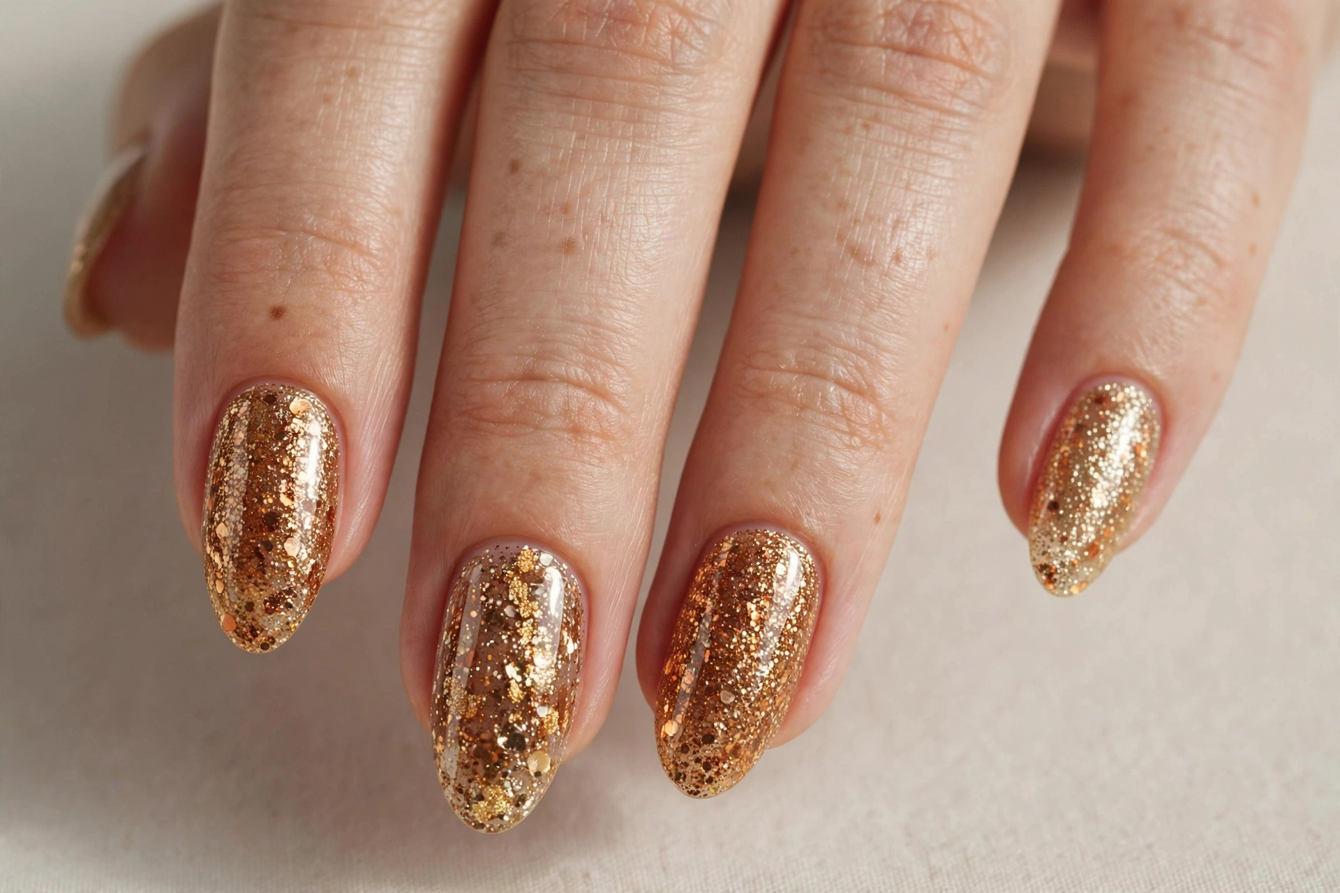 Almond shaped nails with cinnamon french tip gel manicure