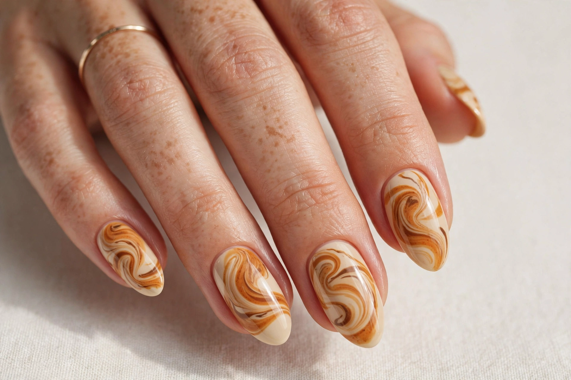 Pumpkin spice latte caramel swirl nail art