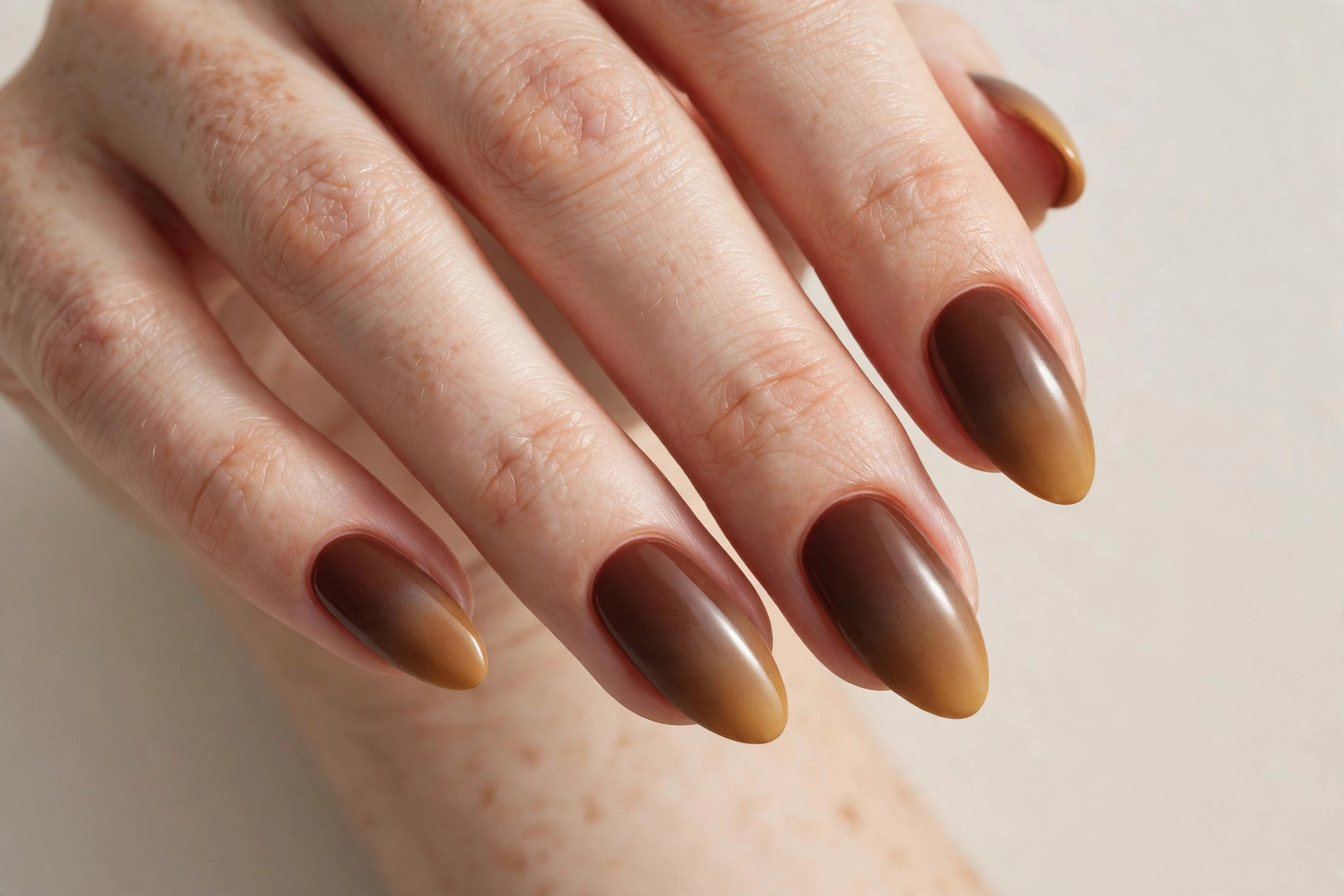 Chocolate brown ombre gradient manicure