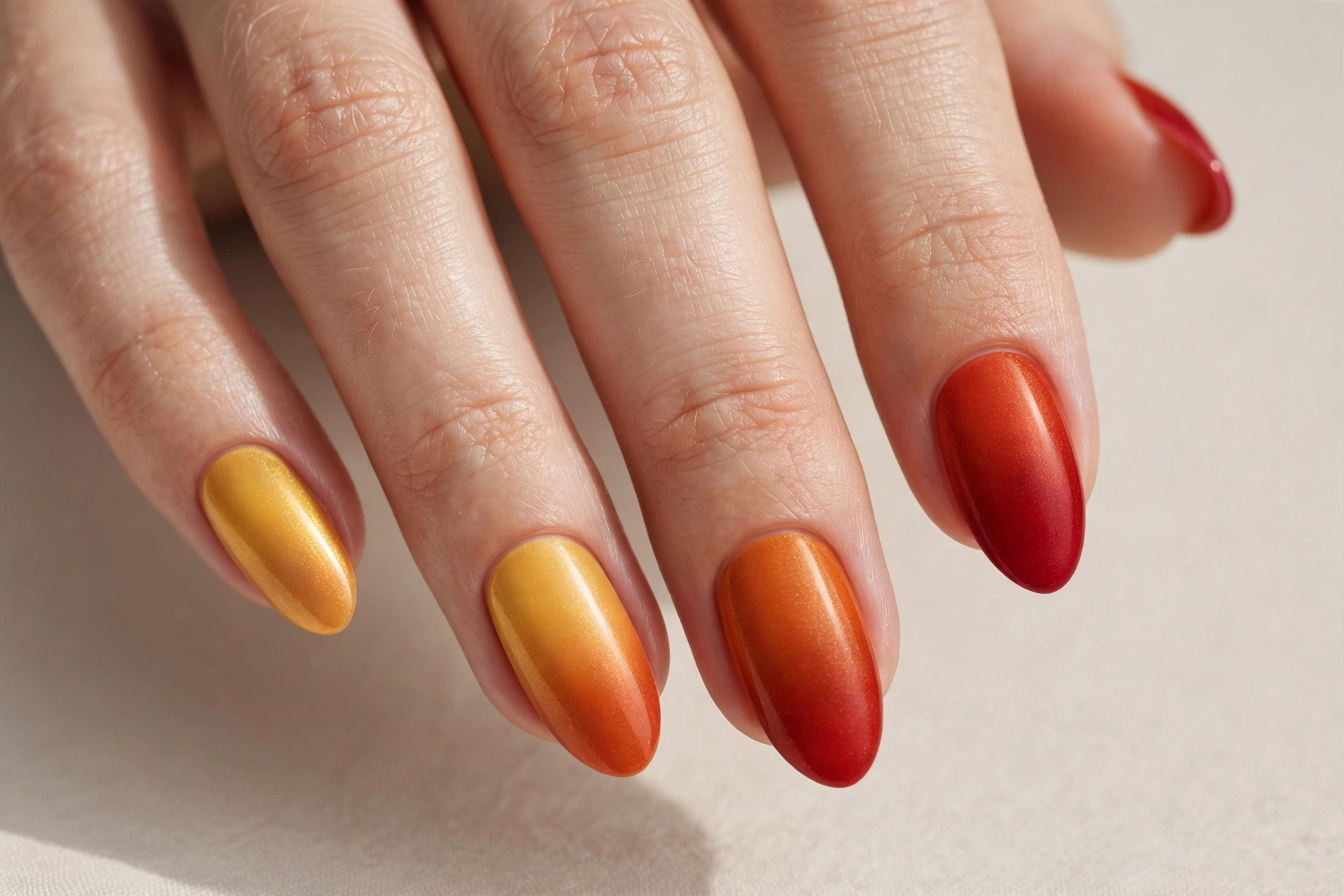 Fall foliage gradient nails from yellow to red