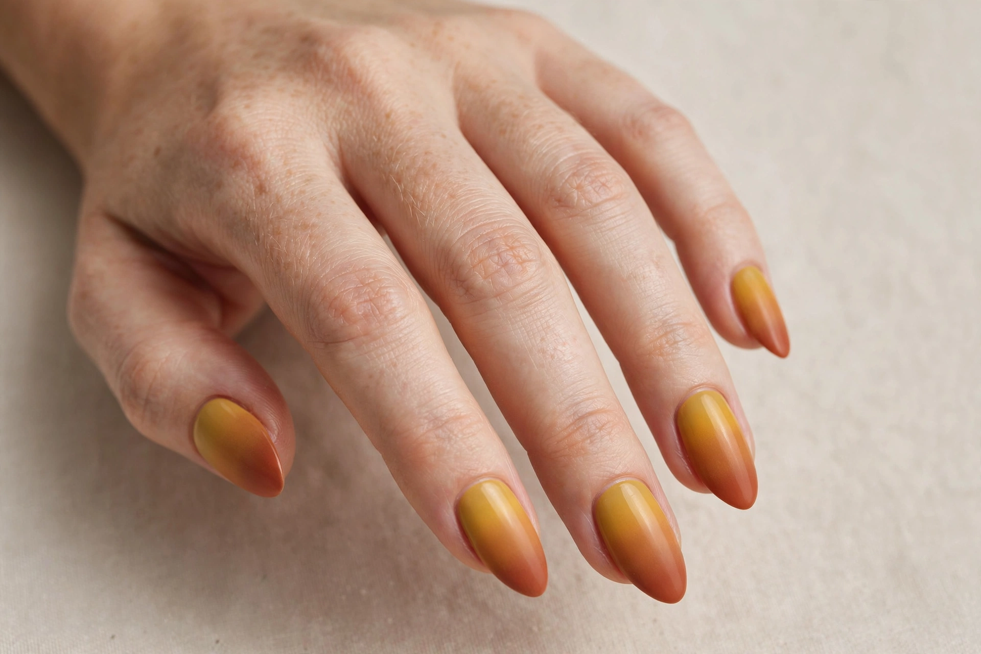 Mustard yellow to terracotta harvest ombre nails