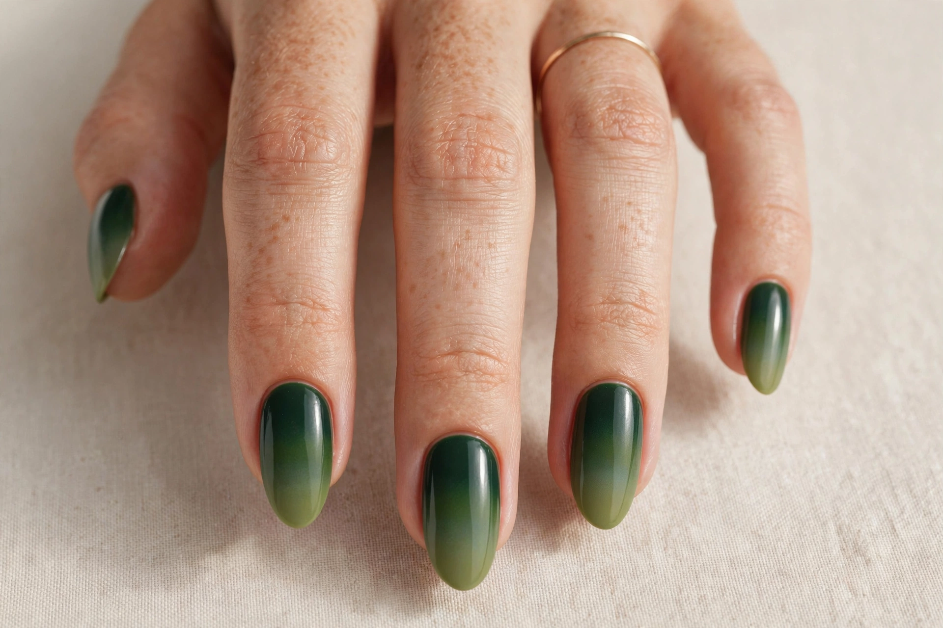 Forest green to olive ombre nails