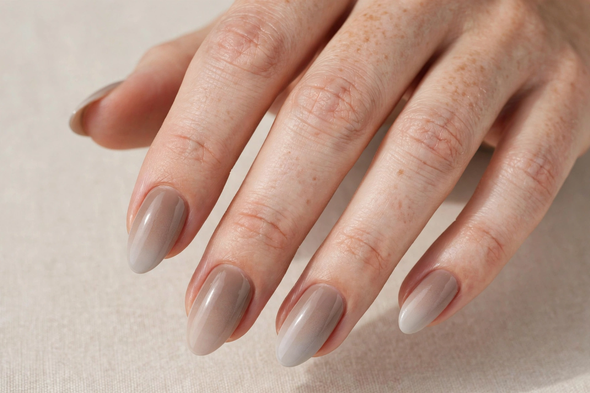 Taupe to greige minimal ombre nails