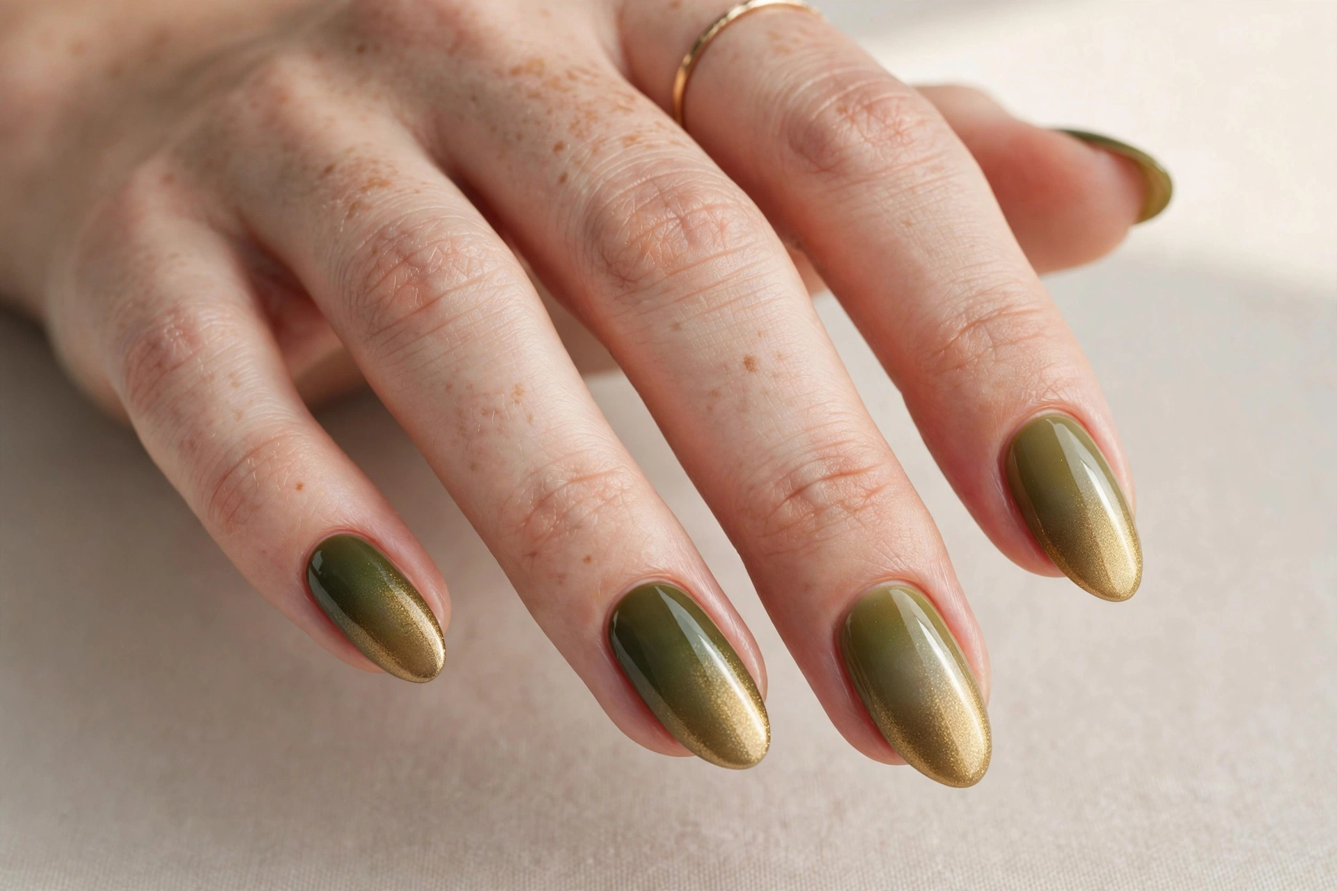 Olive green to antique gold ombre nails