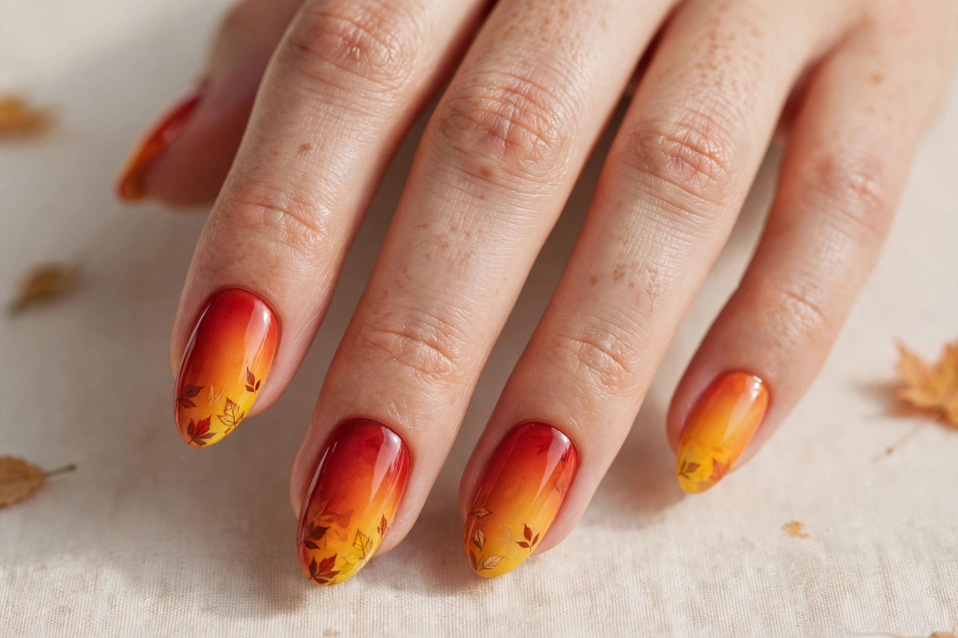 Falling leaves gradient nail art