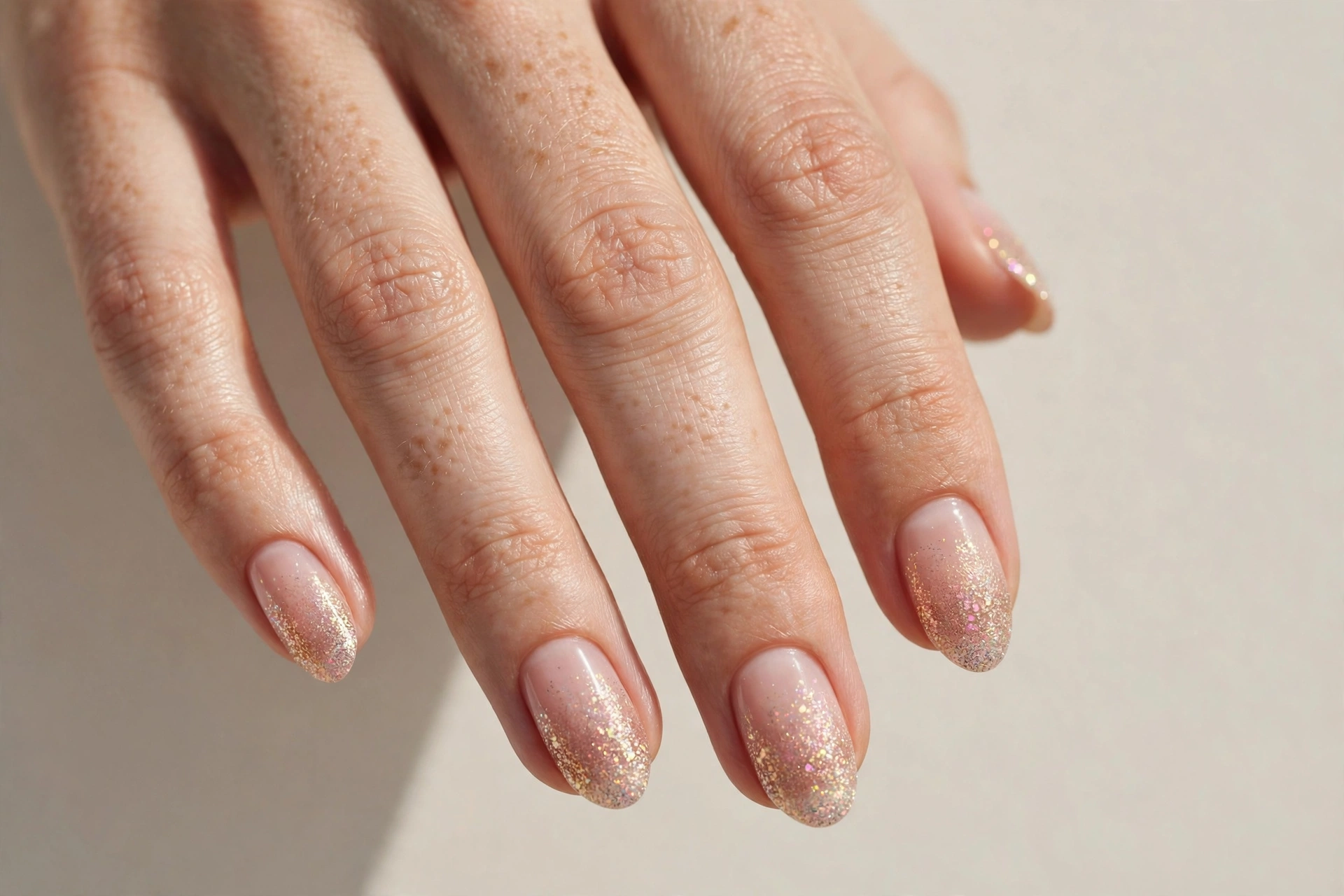 Glitter ombre fade nail art on short nails