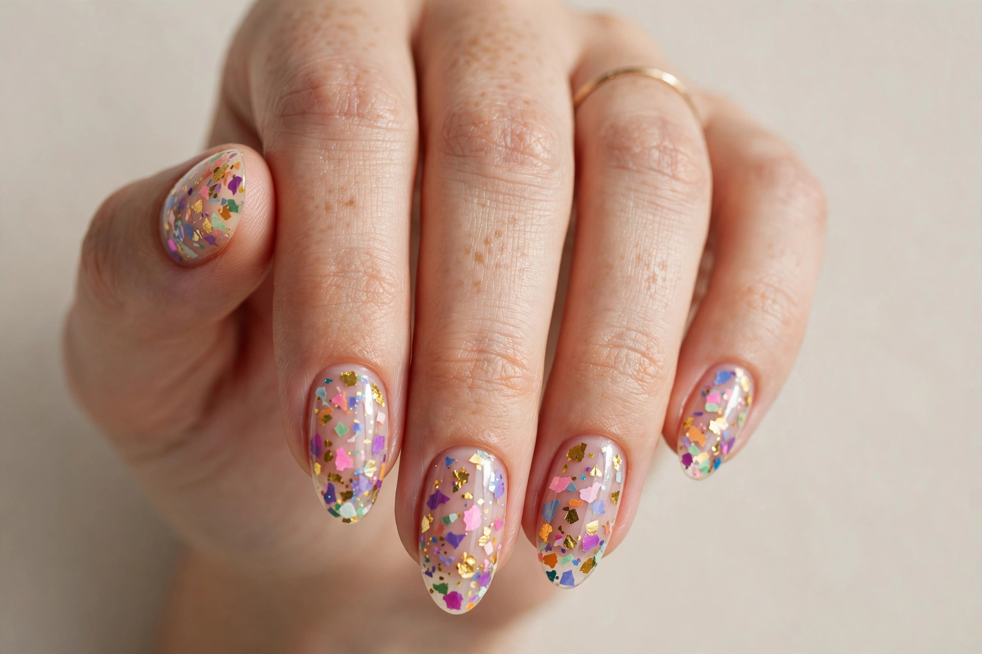 Colorful confetti sprinkle fun nail design