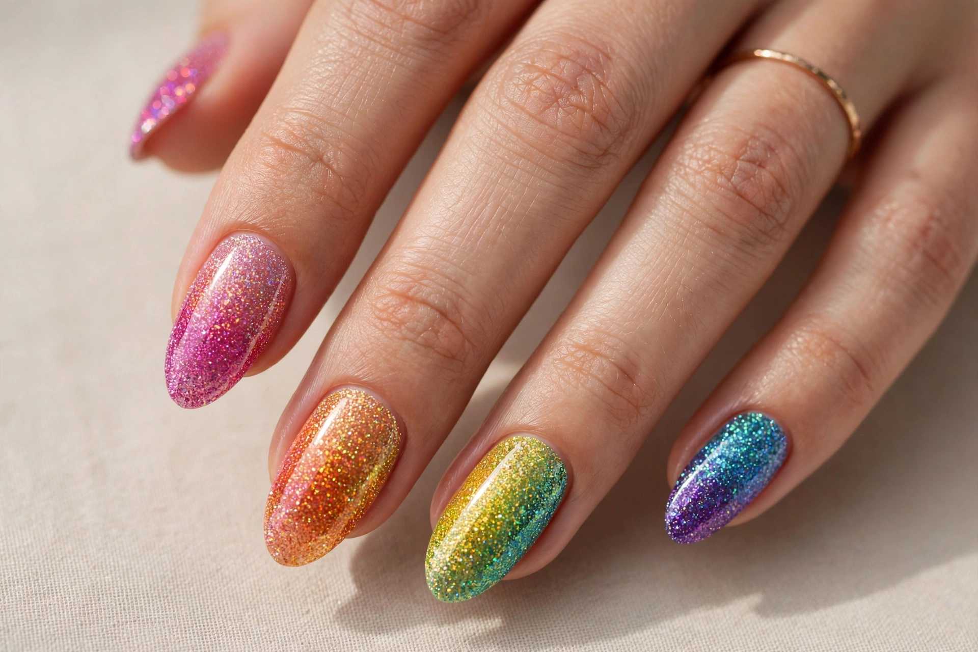 Rainbow glitter ombre fun nail design