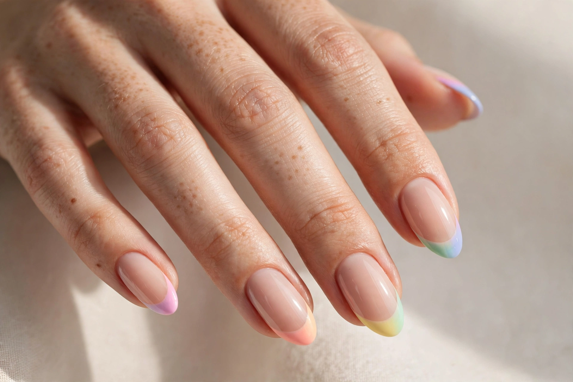 Pastel rainbow French tip fun nail design