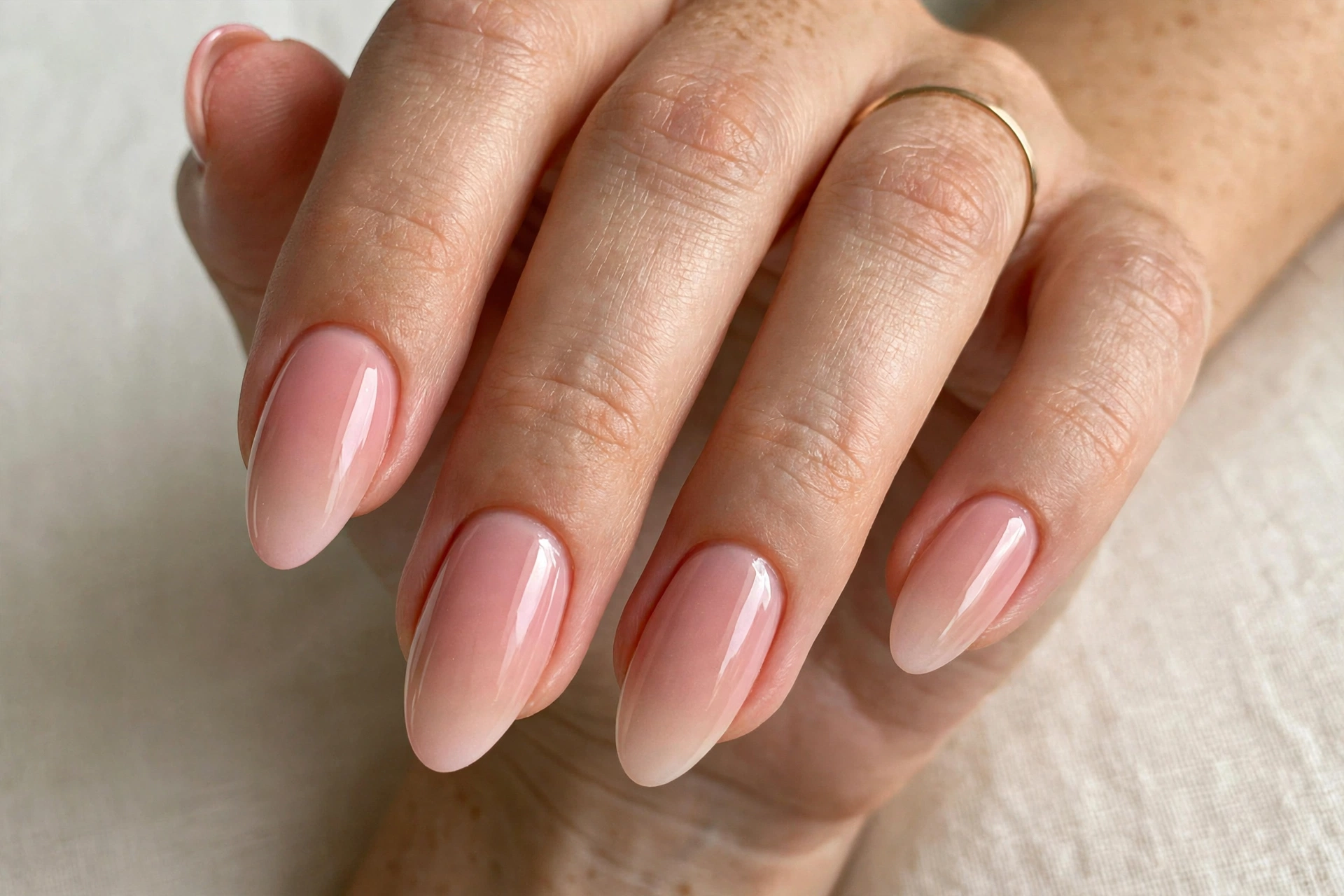 Pink to nude gel ombre fade nail design