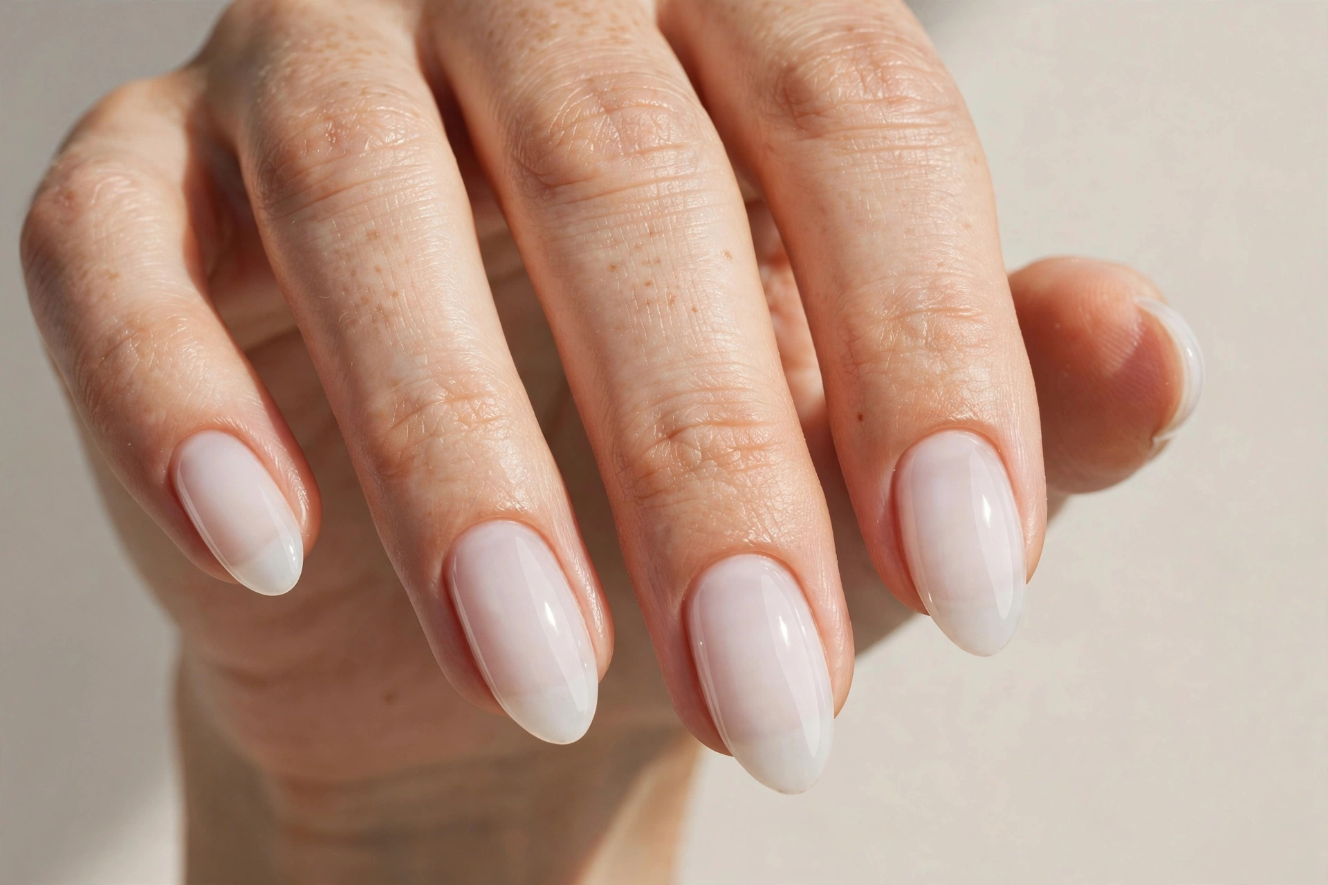 Milky white translucent gel nail design