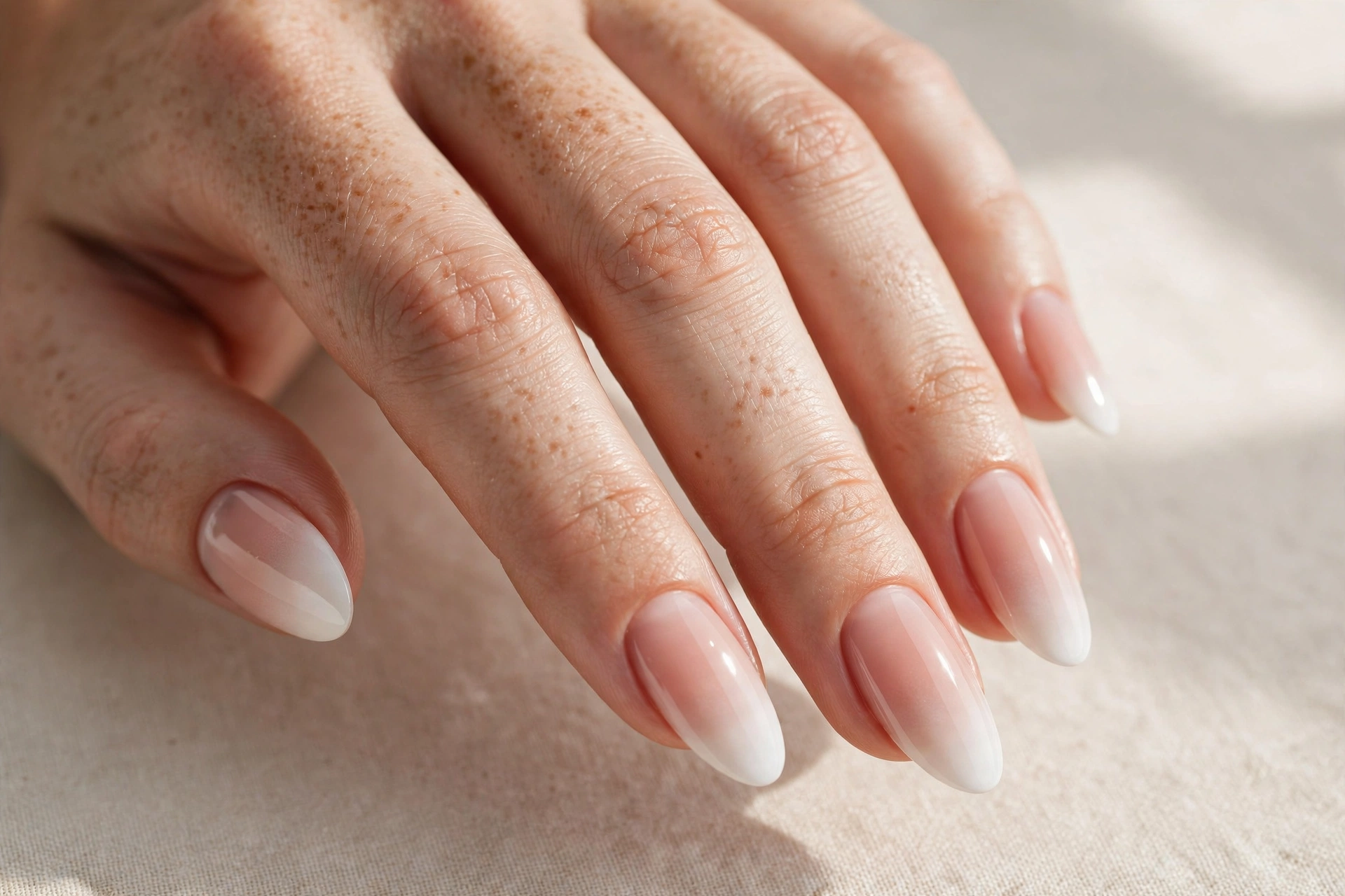French ombre gel manicure with gradient white tips