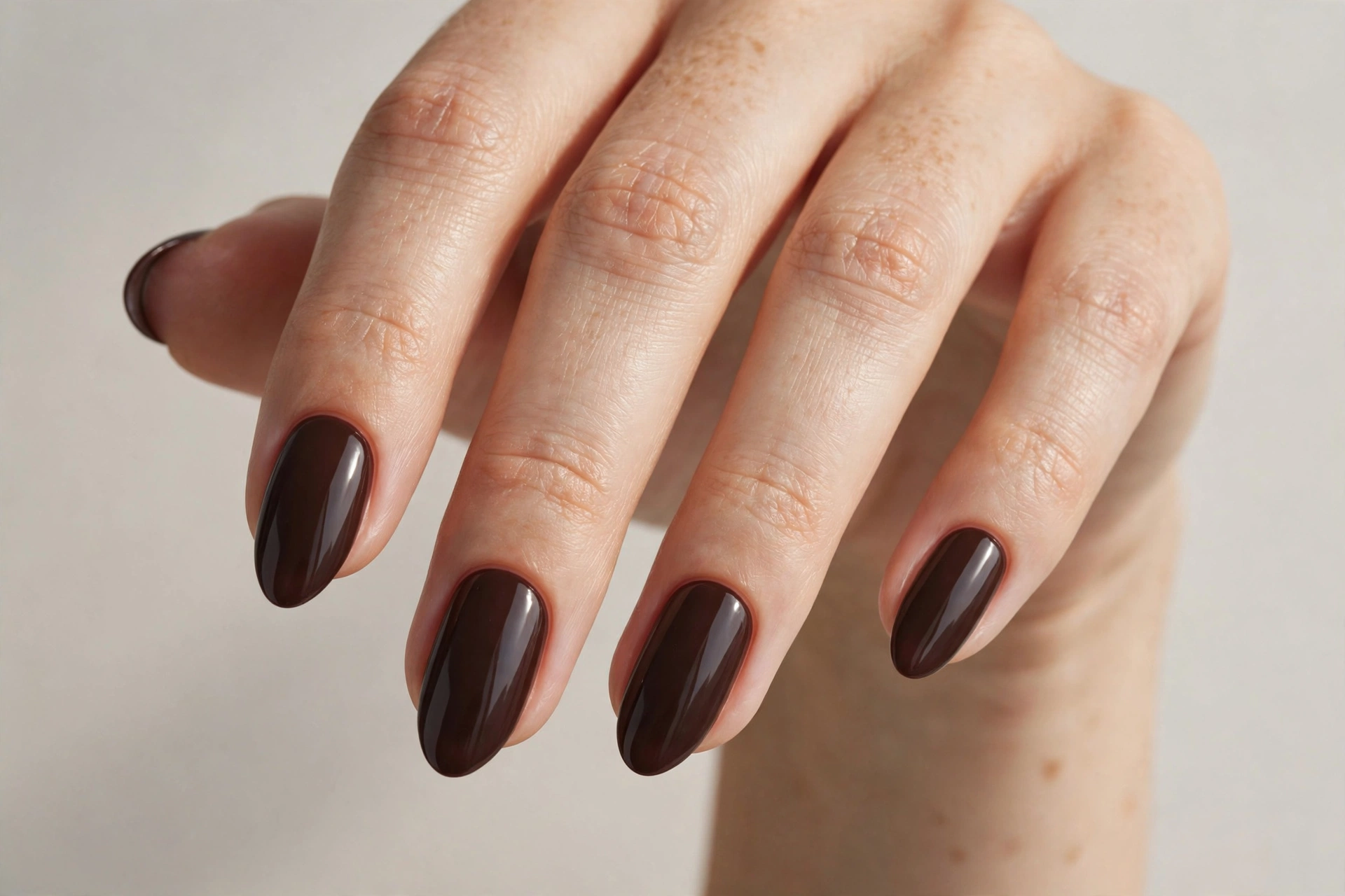 Dark chocolate brown gel nail design