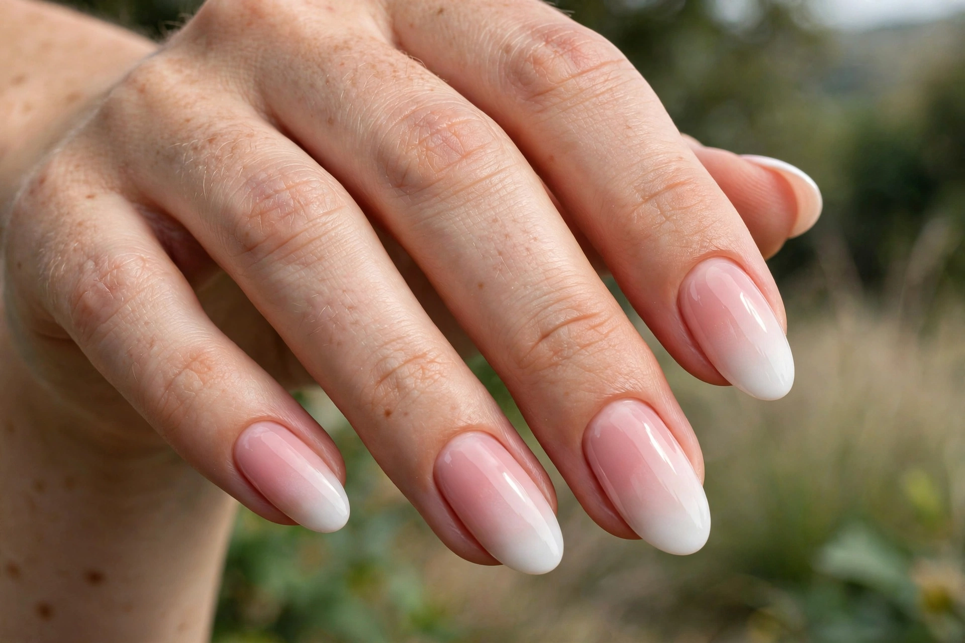 Ombre gel fade nails melting from pink to white