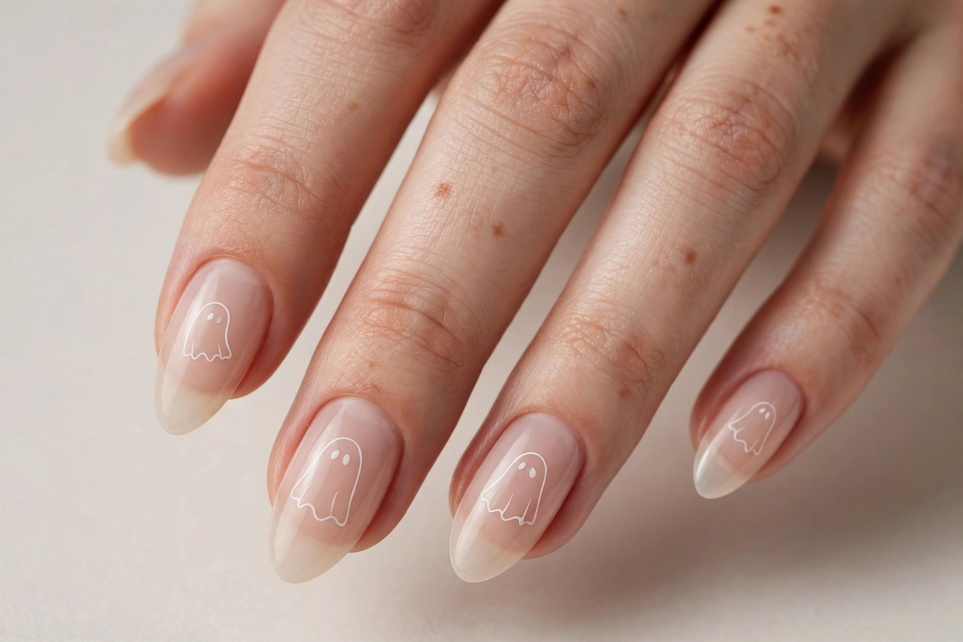 Minimalist ghost outline on sheer nude nails