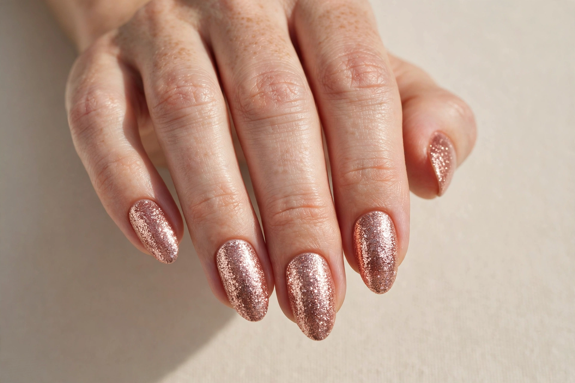 Rose gold full glitter nails