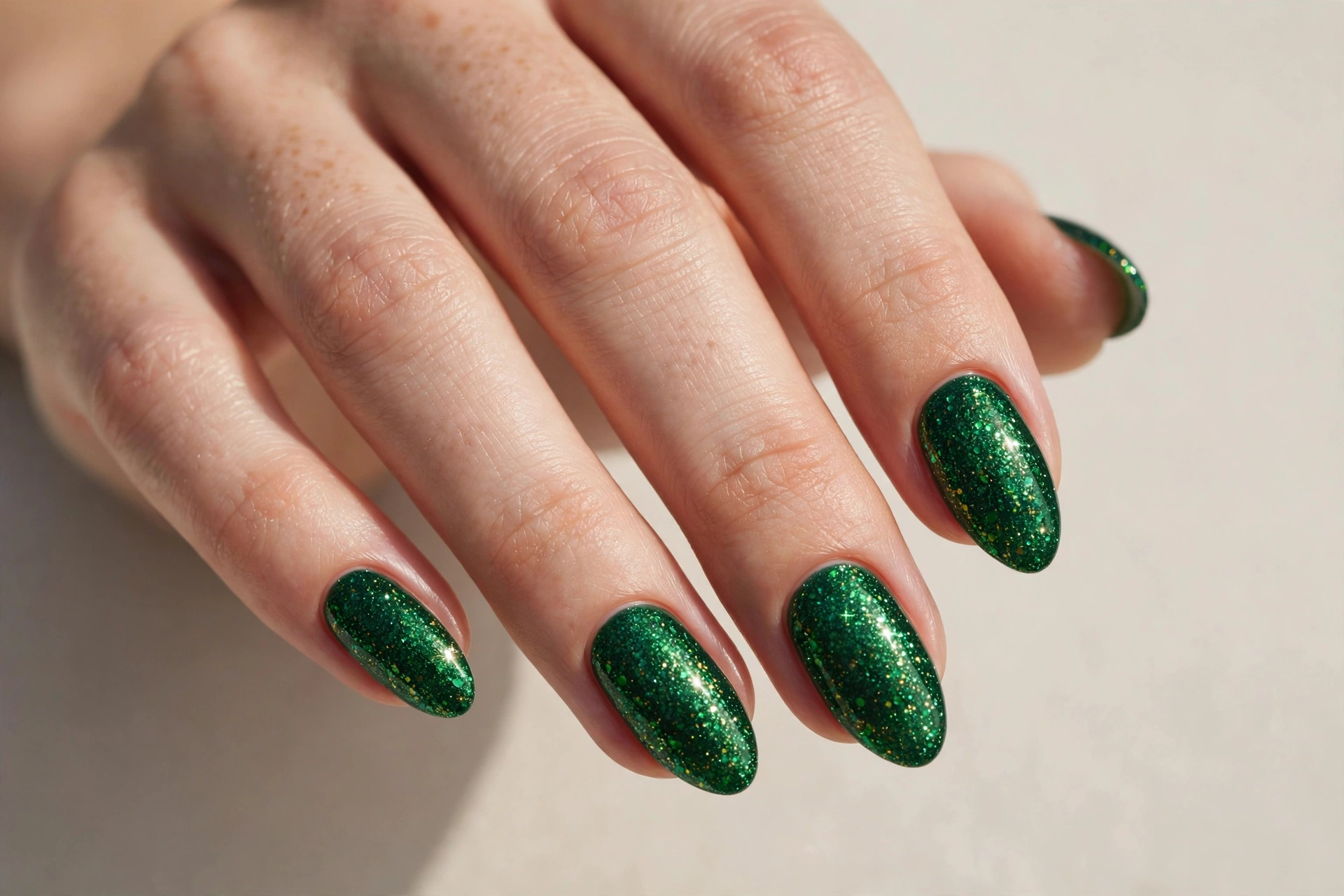 Emerald green glitter nails