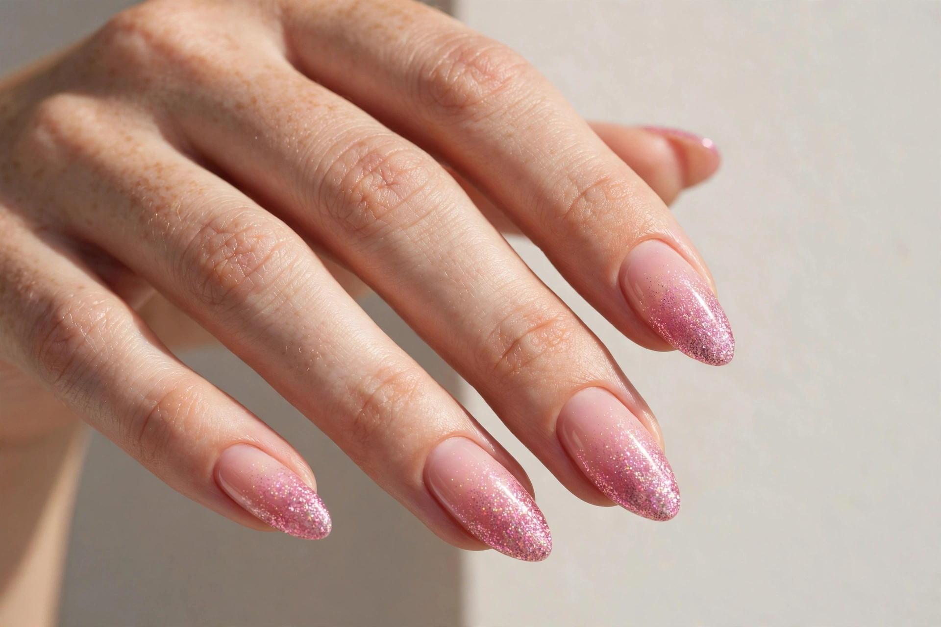 Pink glitter ombre nails