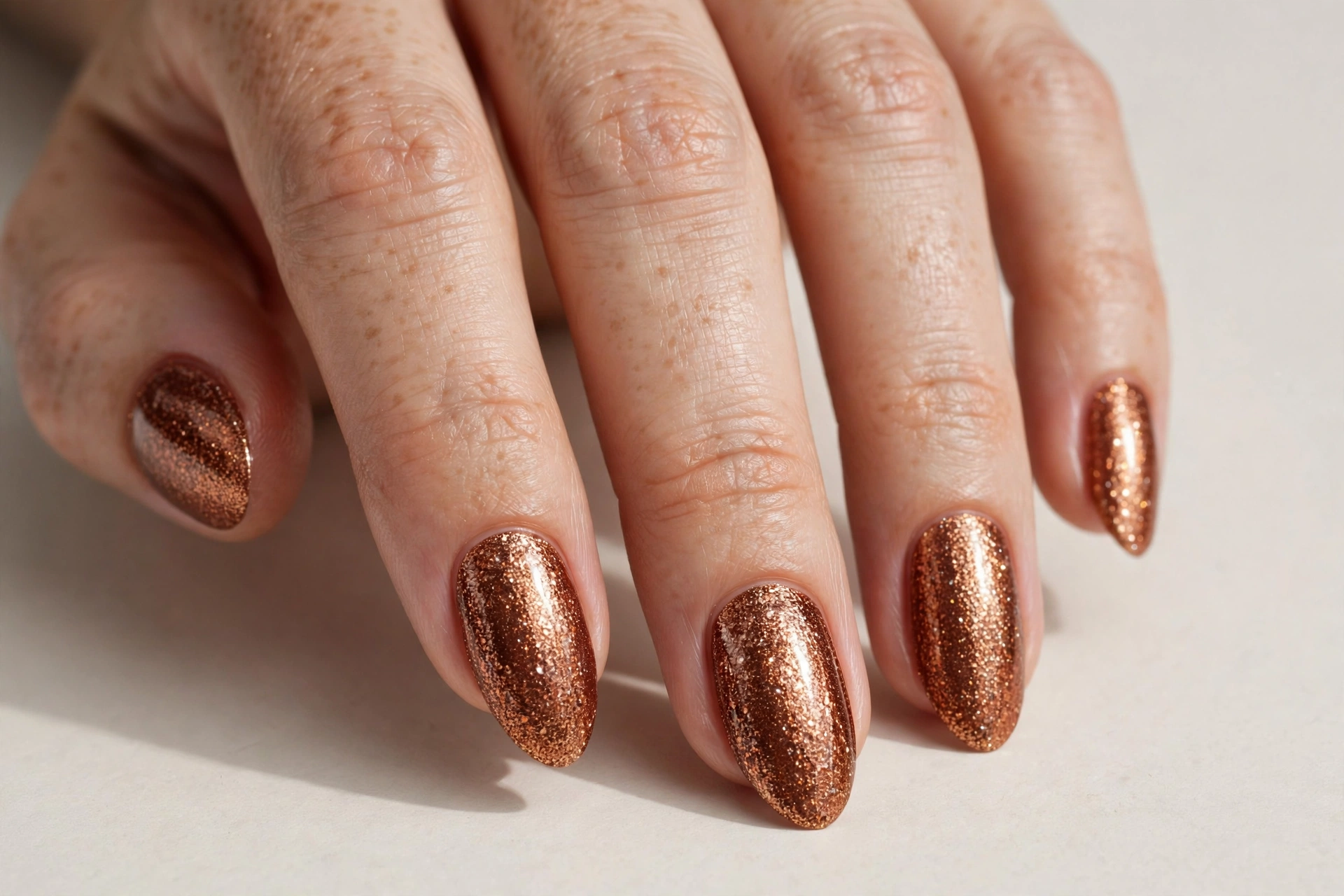 Copper bronze glitter nails
