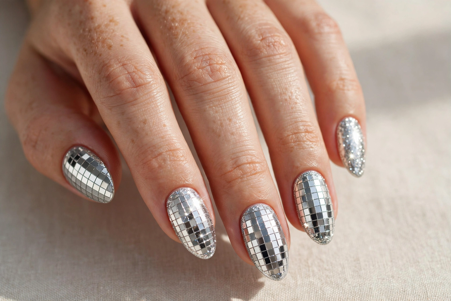 Disco ball chrome glitter nails