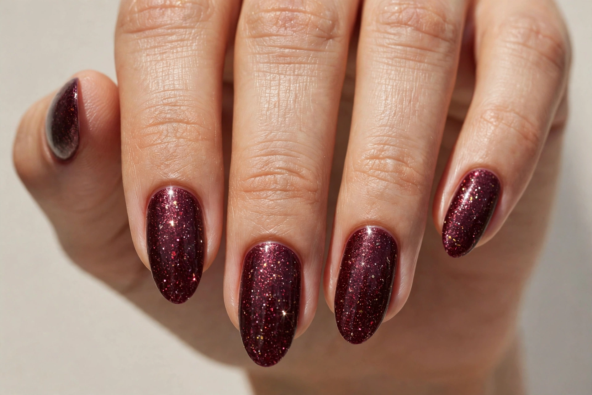 Burgundy wine glitter nails