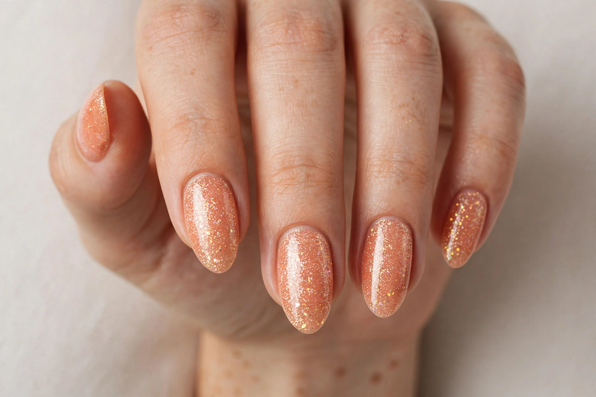 Peach glitter nails