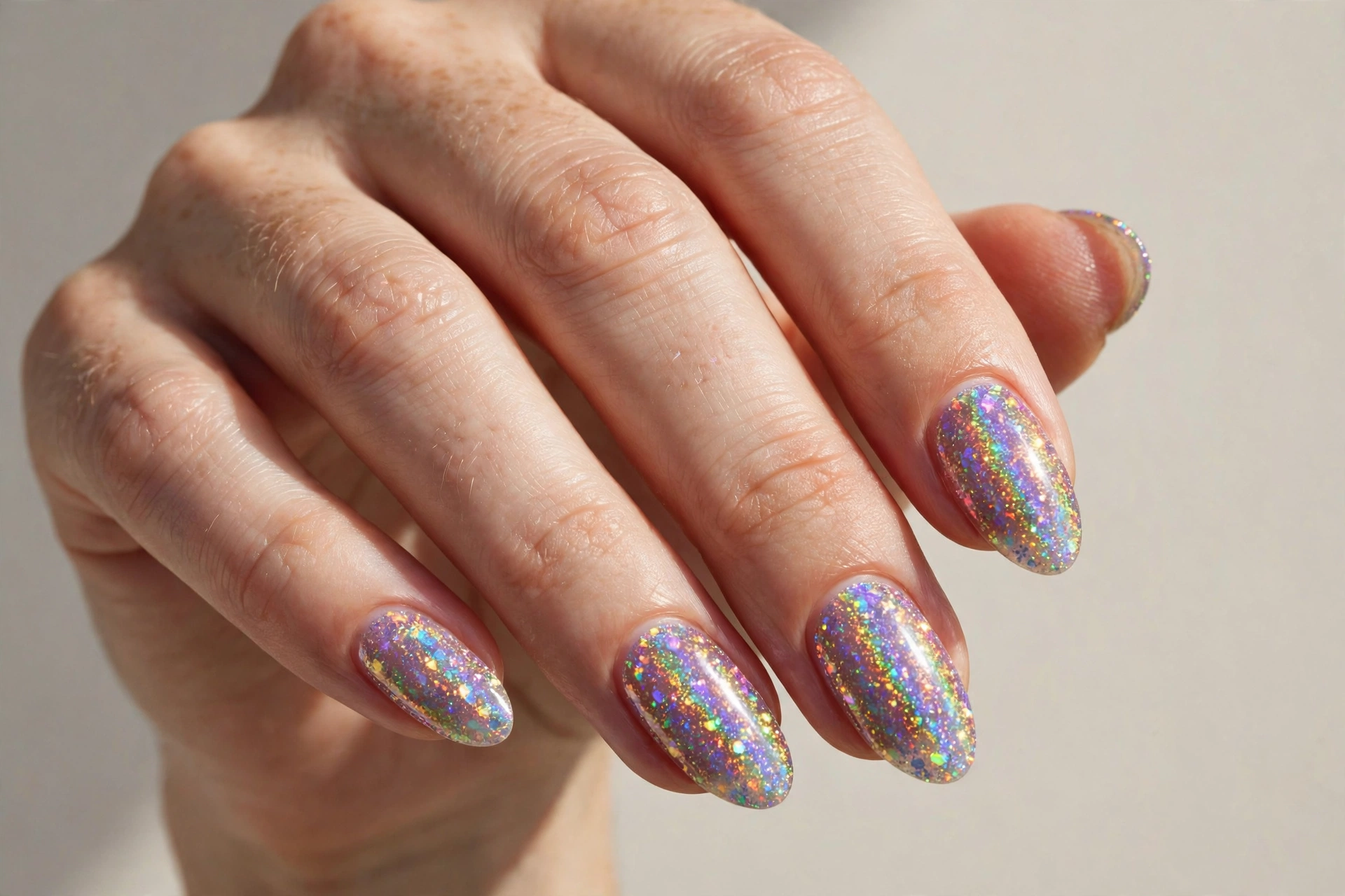 Holographic rainbow glitter nails
