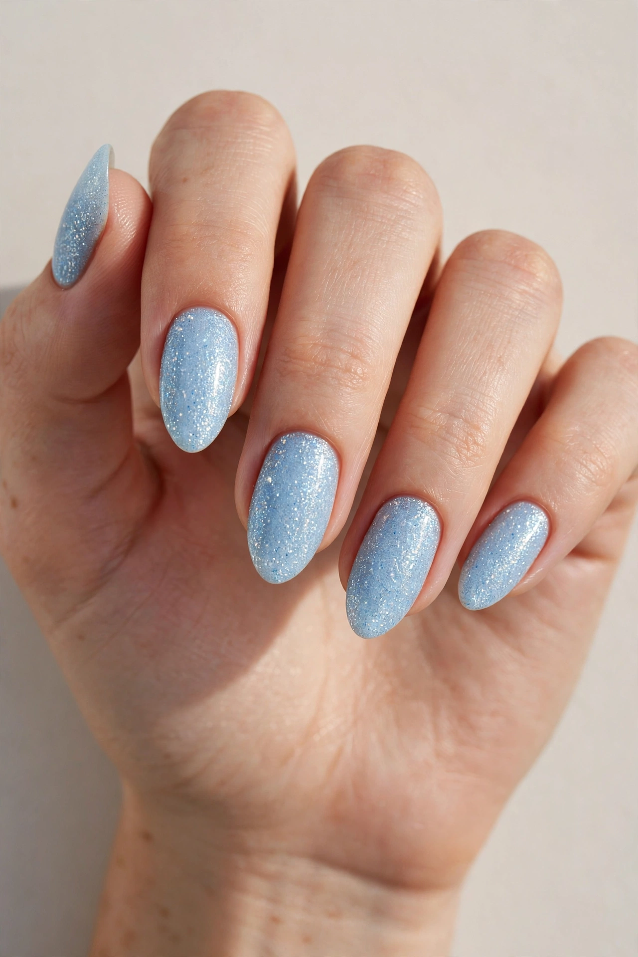 Baby blue frost glitter nails