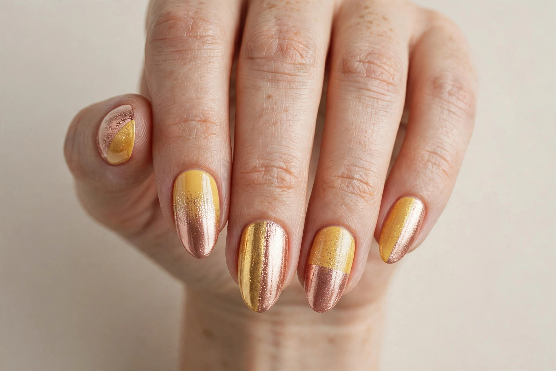 Two-tone rose gold and yellow gold manicure