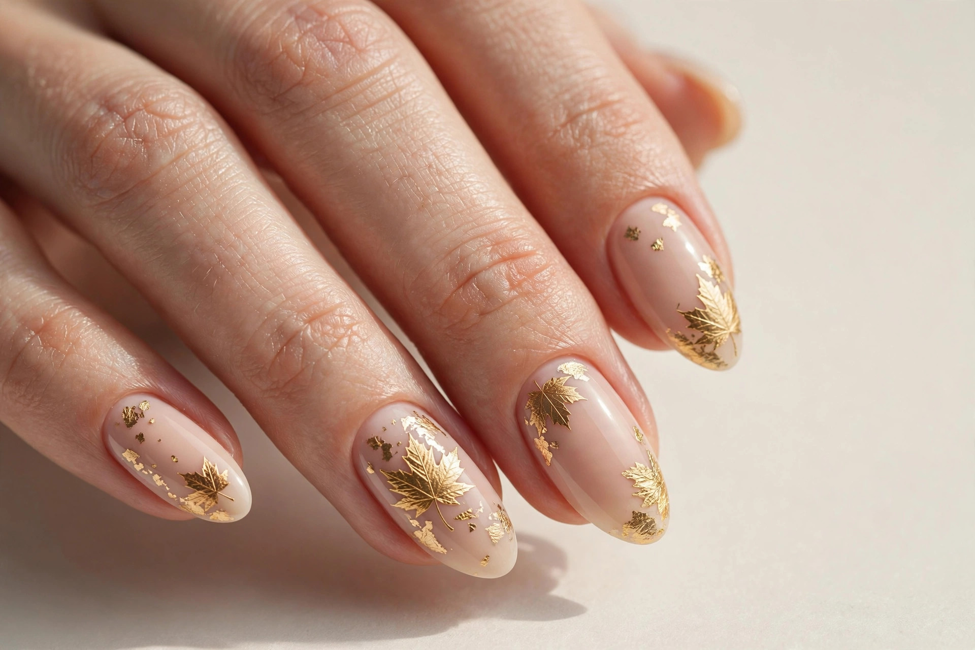 Golden maple leaf nail art