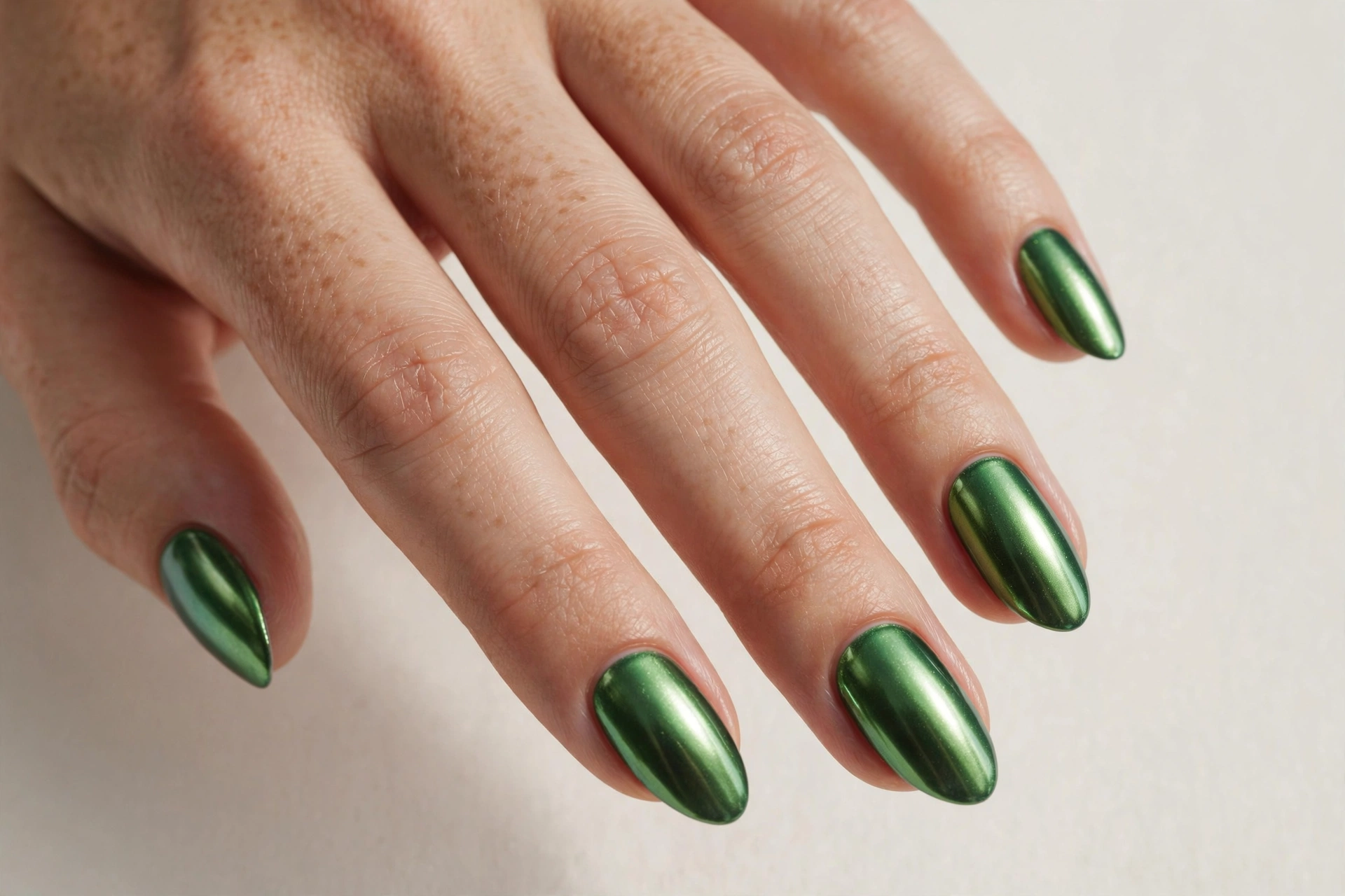 Metallic green chrome Christmas nails